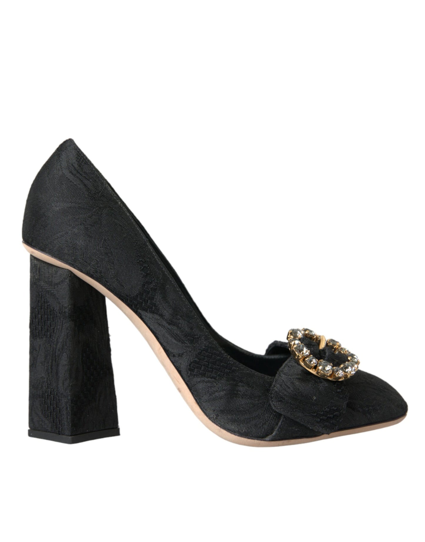 Dolce &amp; Gabbana Black Brocade Crystals Heels Pumps Shoes