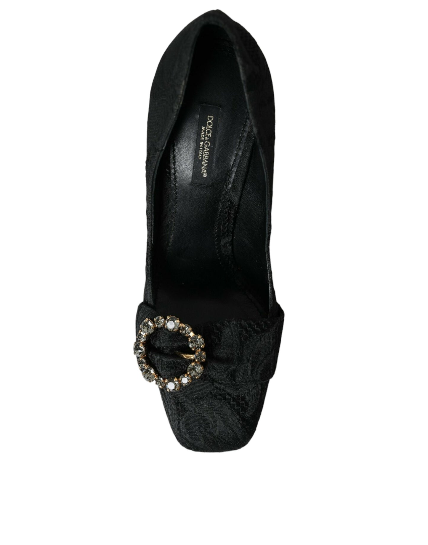 Dolce &amp; Gabbana Black Brocade Crystals Heels Pumps Shoes