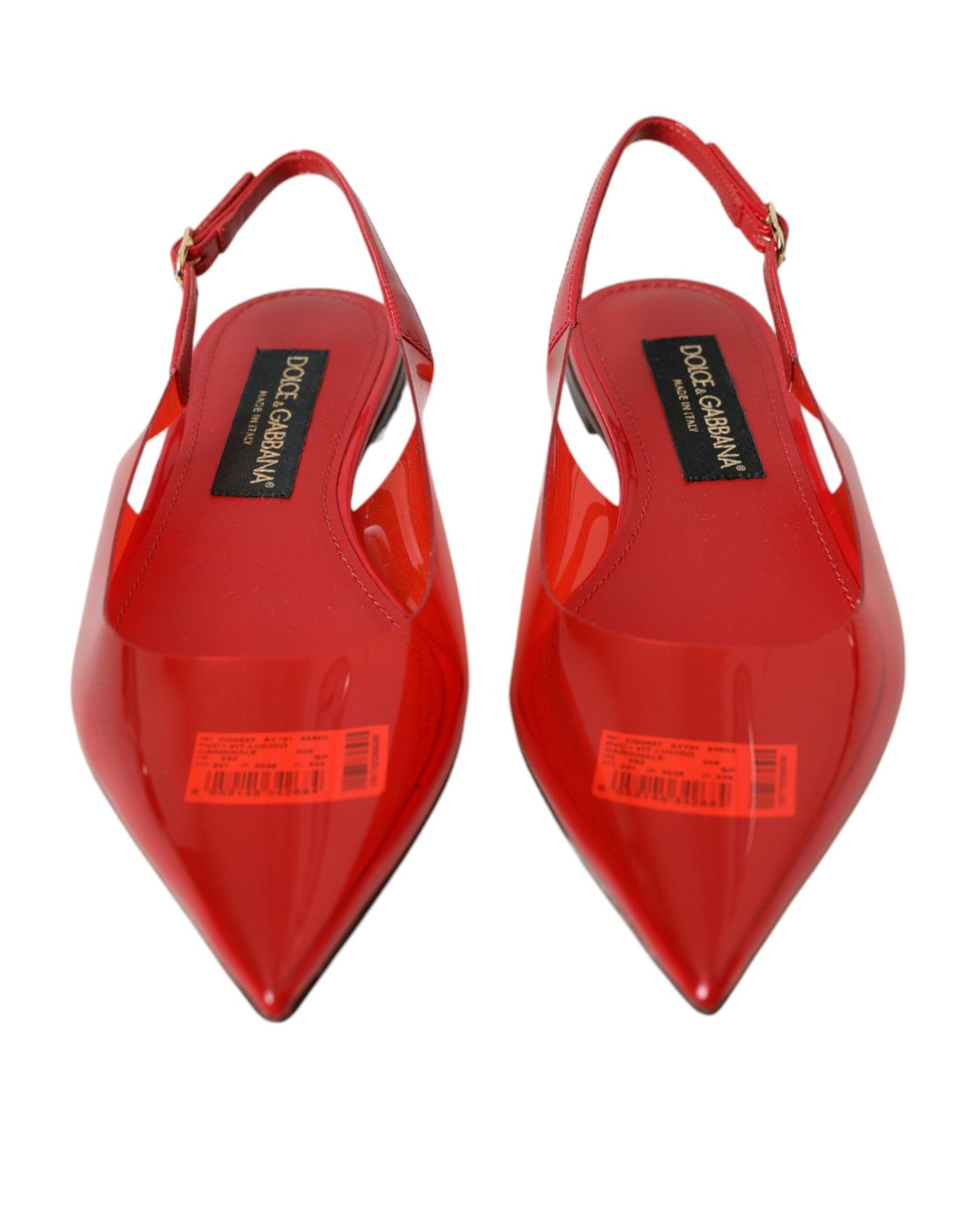 Dolce &amp; Gabbana Red PVC Slingback Clear Flats Sandals Shoes