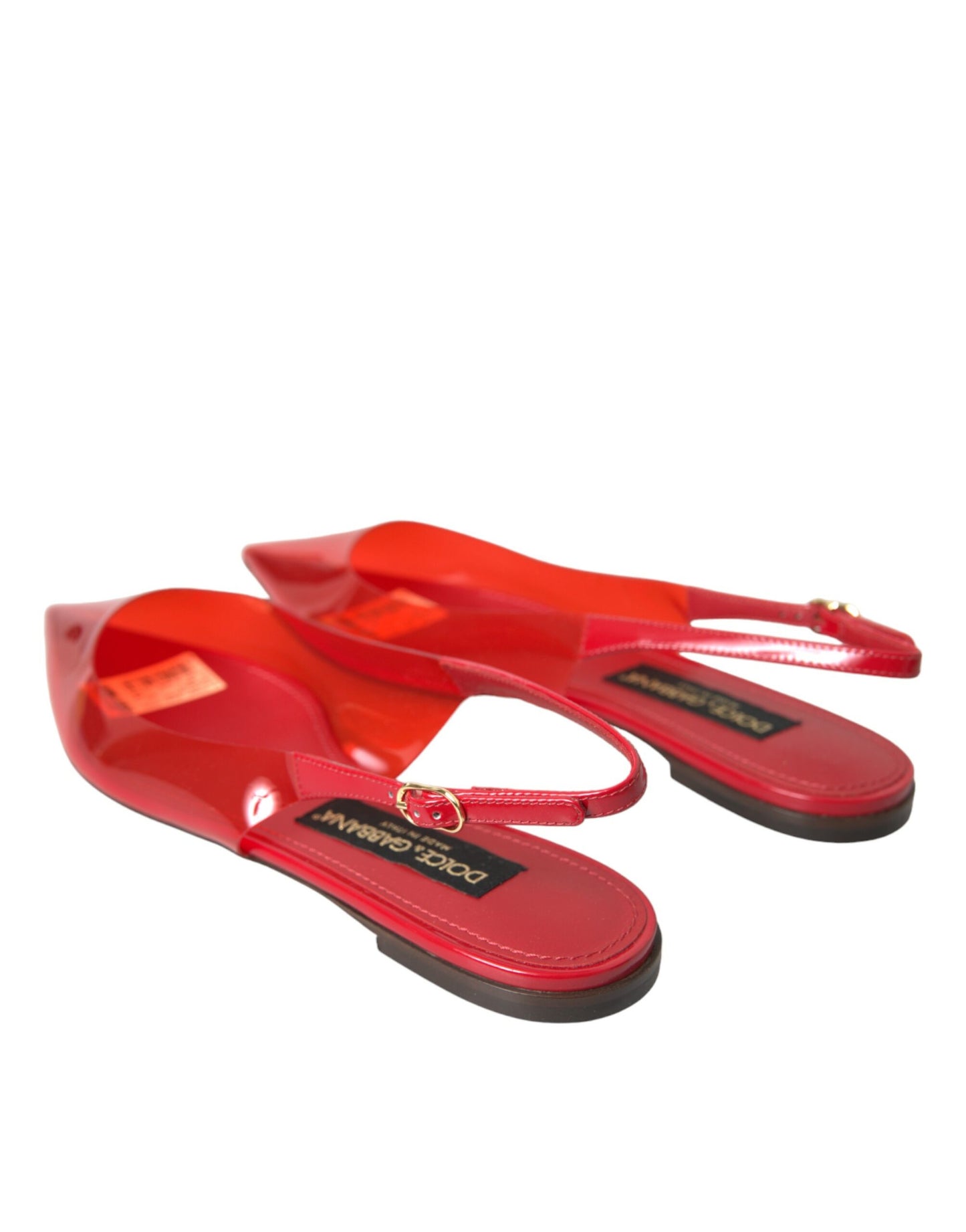 Dolce &amp; Gabbana Red PVC Slingback Clear Flats Sandals Shoes