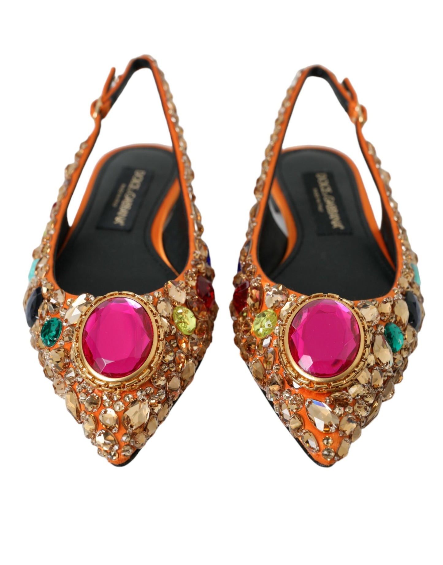 Dolce &amp; Gabbana Orange Satin Crystals Flats Sandals Shoes