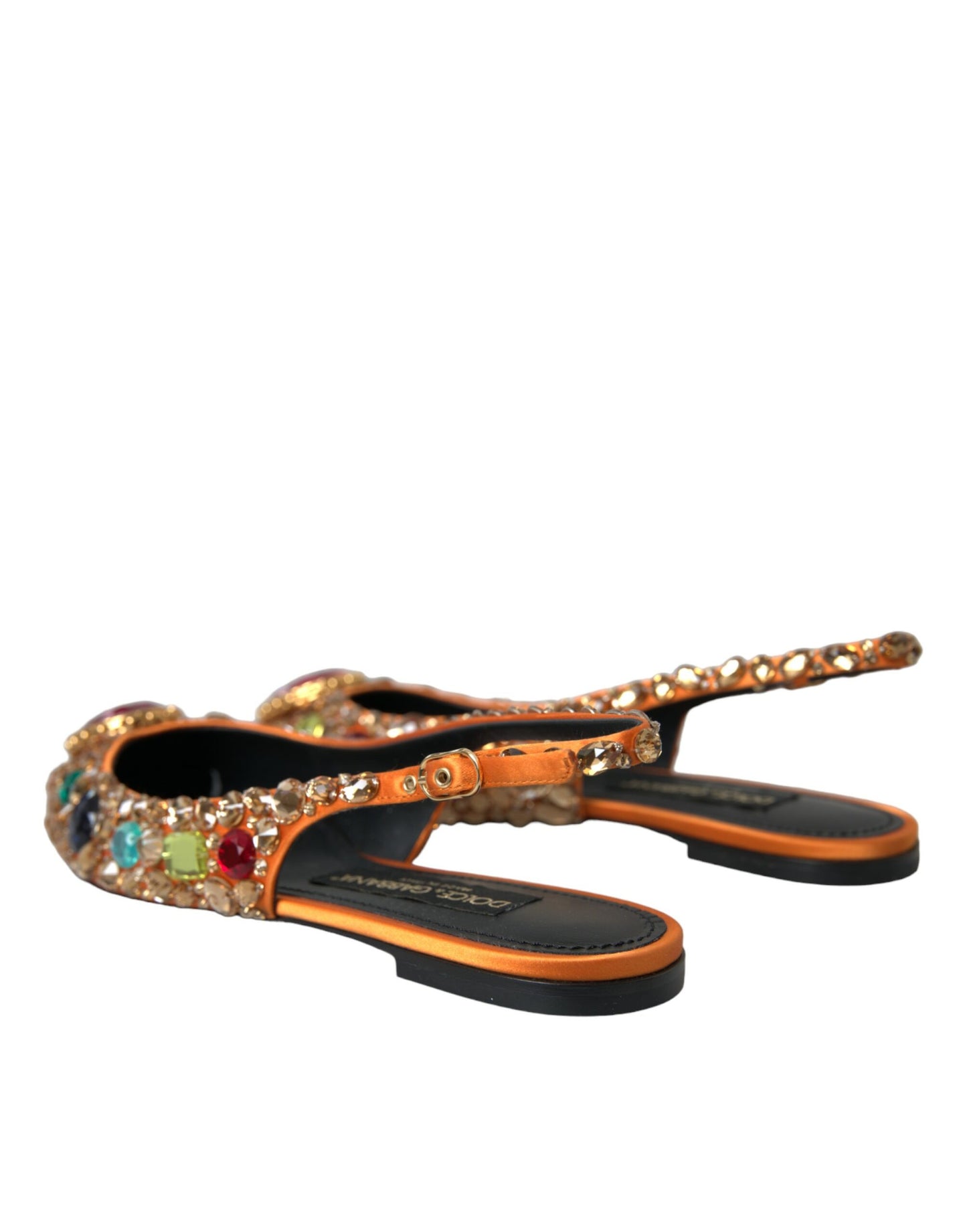 Dolce &amp; Gabbana Orange Satin Crystals Flats Sandals Shoes