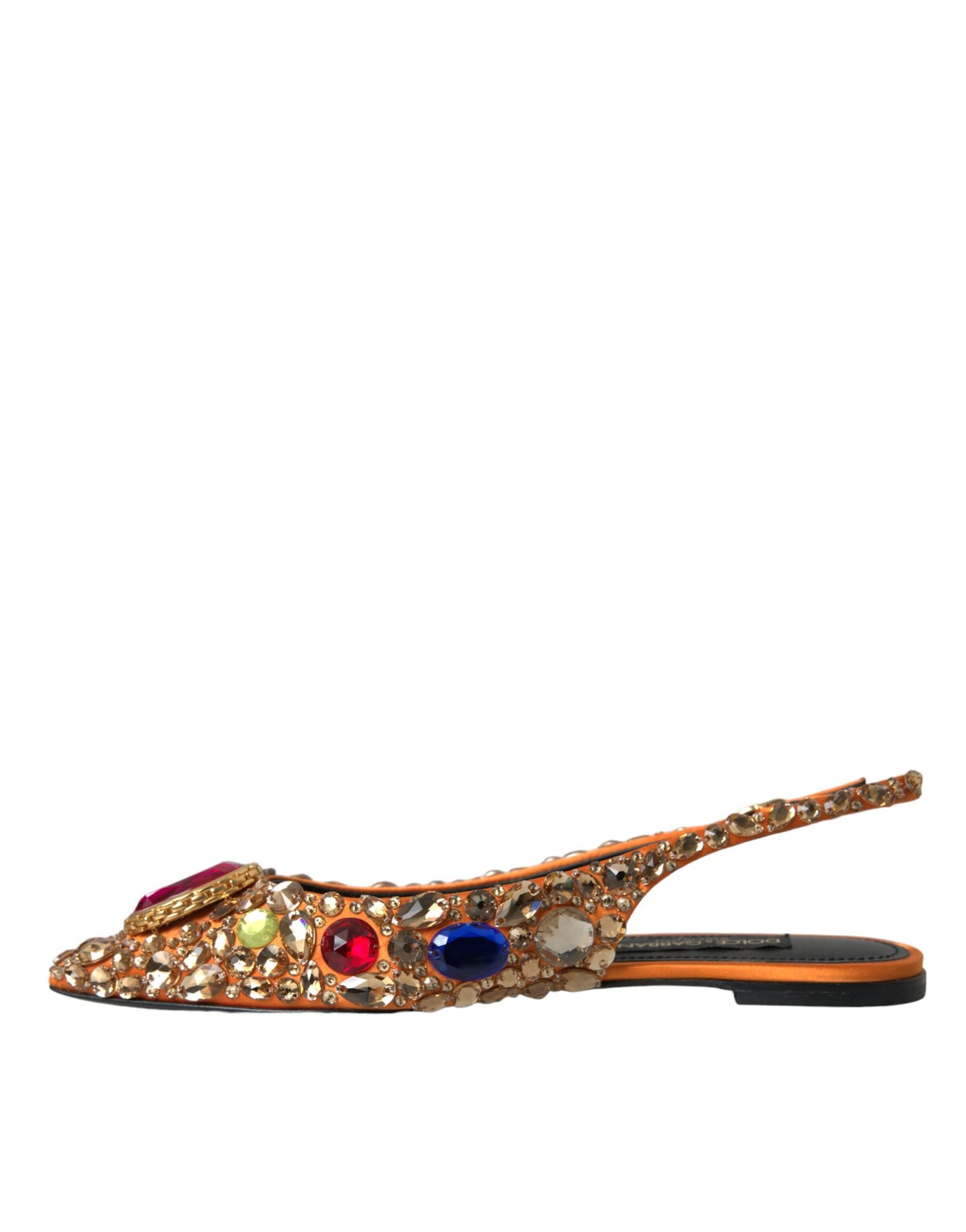 Dolce &amp; Gabbana Orange Satin Crystals Flats Sandals Shoes