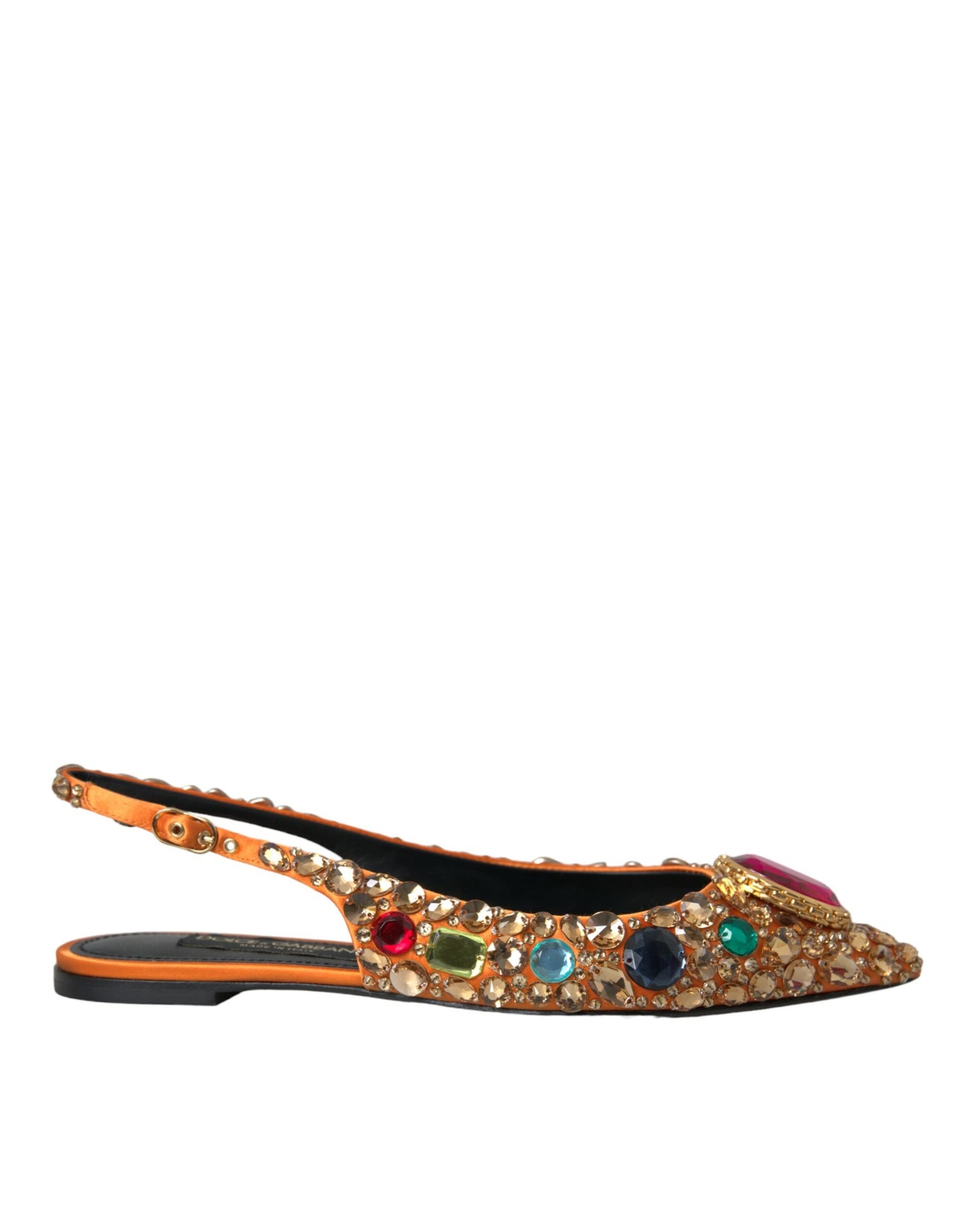 Dolce &amp; Gabbana Orange Satin Crystals Flats Sandals Shoes