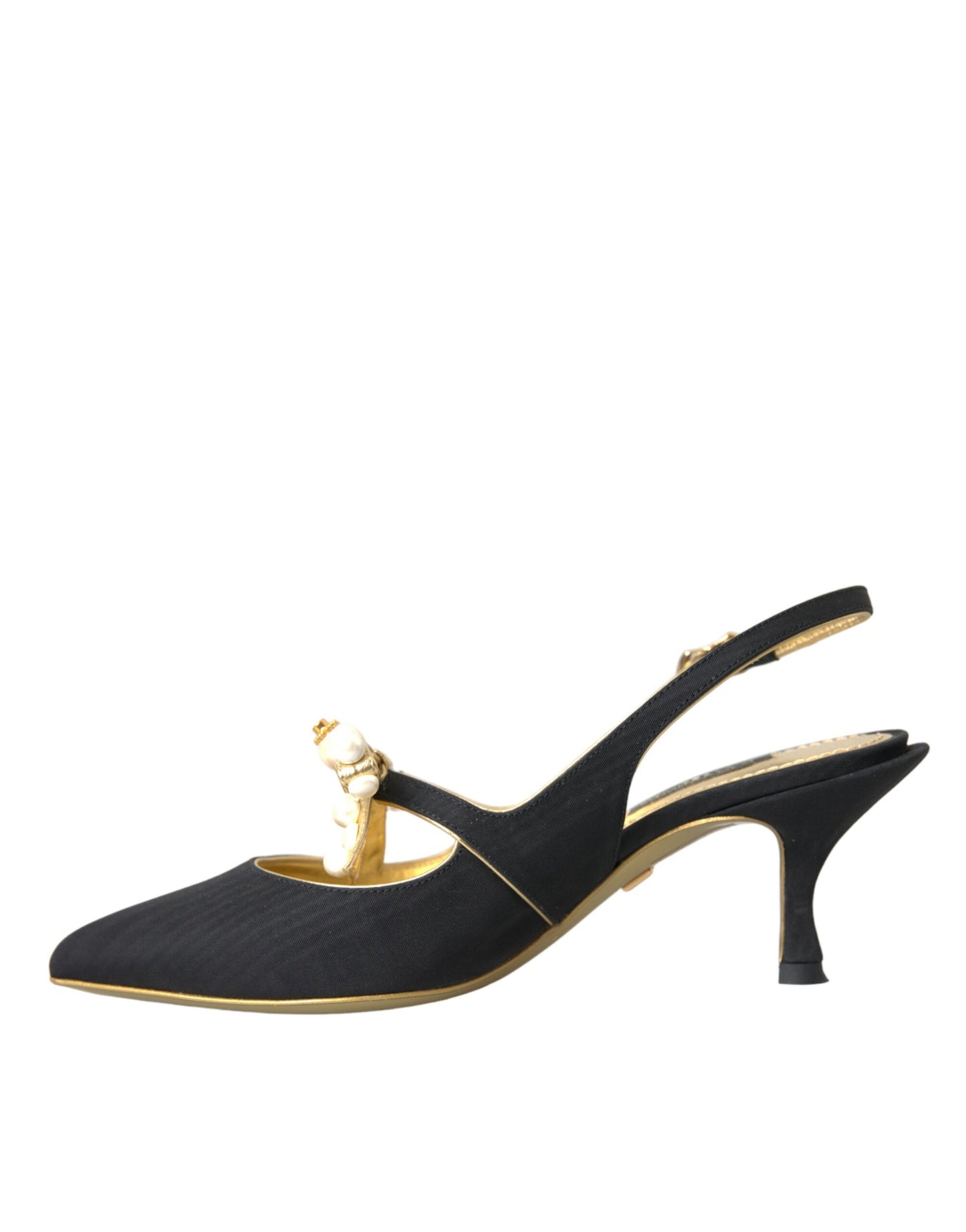 Dolce &amp; Gabbana Black Leather Faux Pearl Slingbacks Shoes