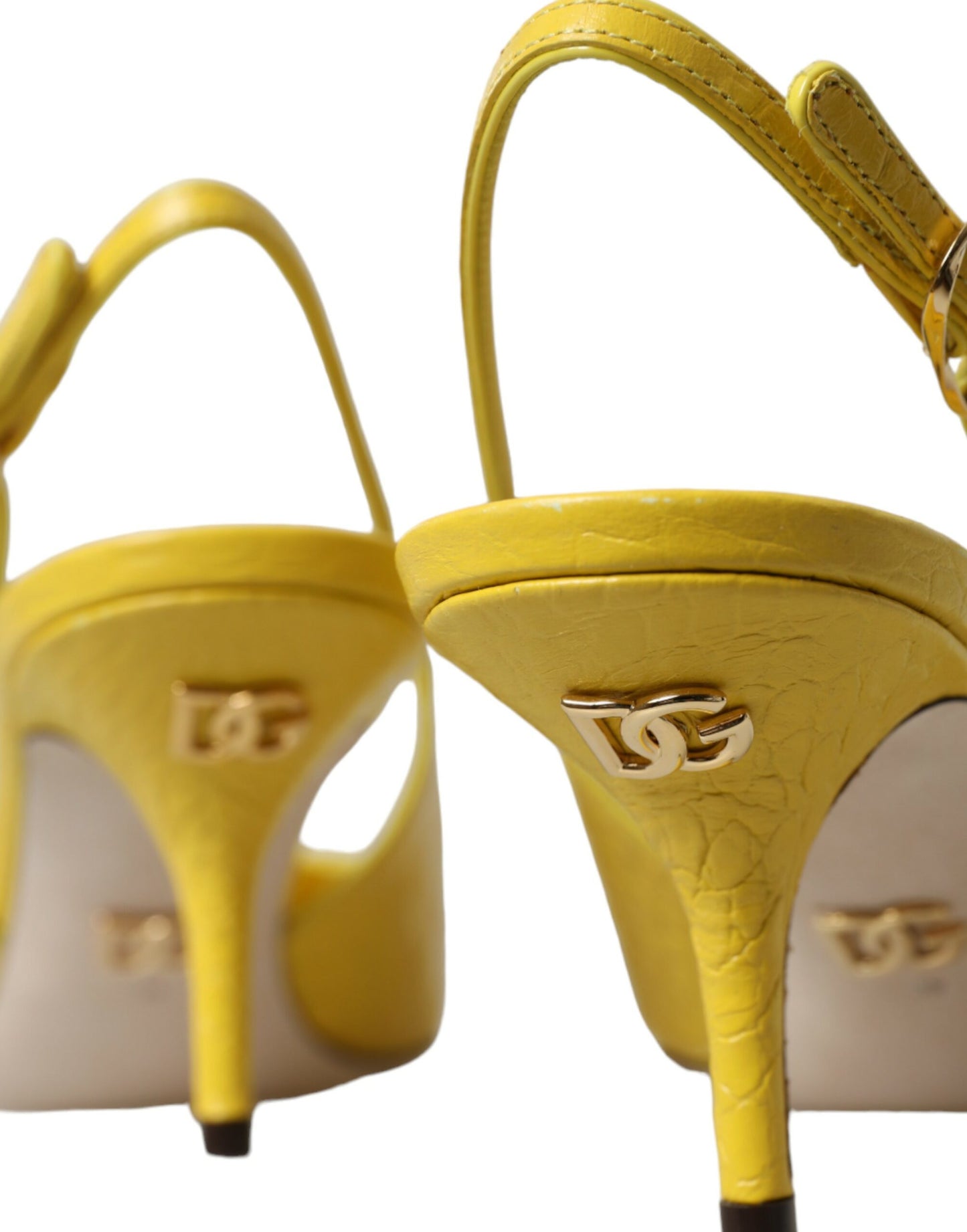 Dolce &amp; Gabbana Yellow Leather Slingbacks Heels Shoes