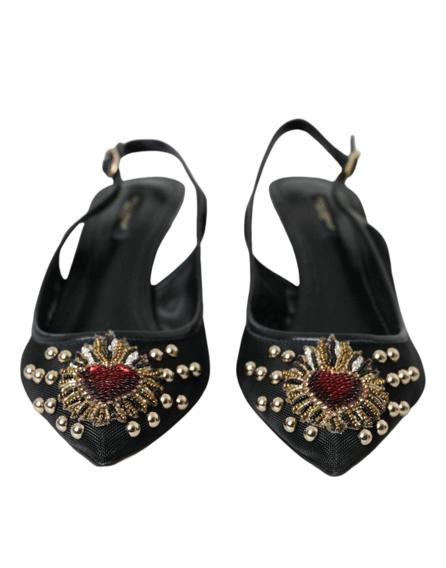 Dolce &amp; Gabbana Black Mesh Embellished Heel Slingbacks Shoes