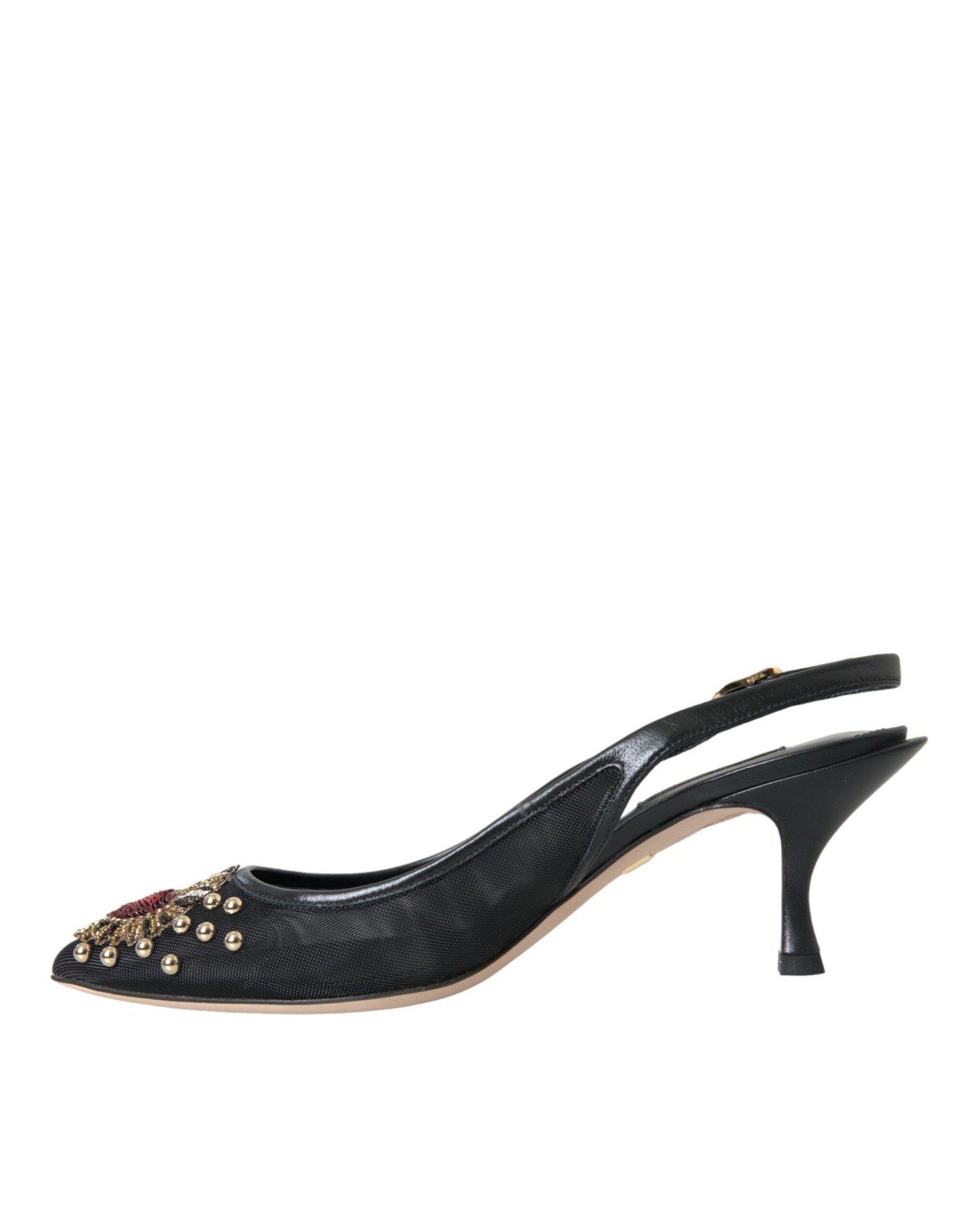 Dolce &amp; Gabbana Black Mesh Embellished Heel Slingbacks Shoes