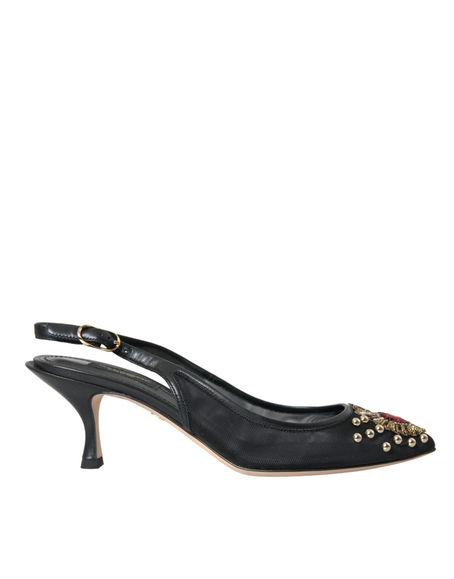 Dolce &amp; Gabbana Black Mesh Embellished Heel Slingbacks Shoes