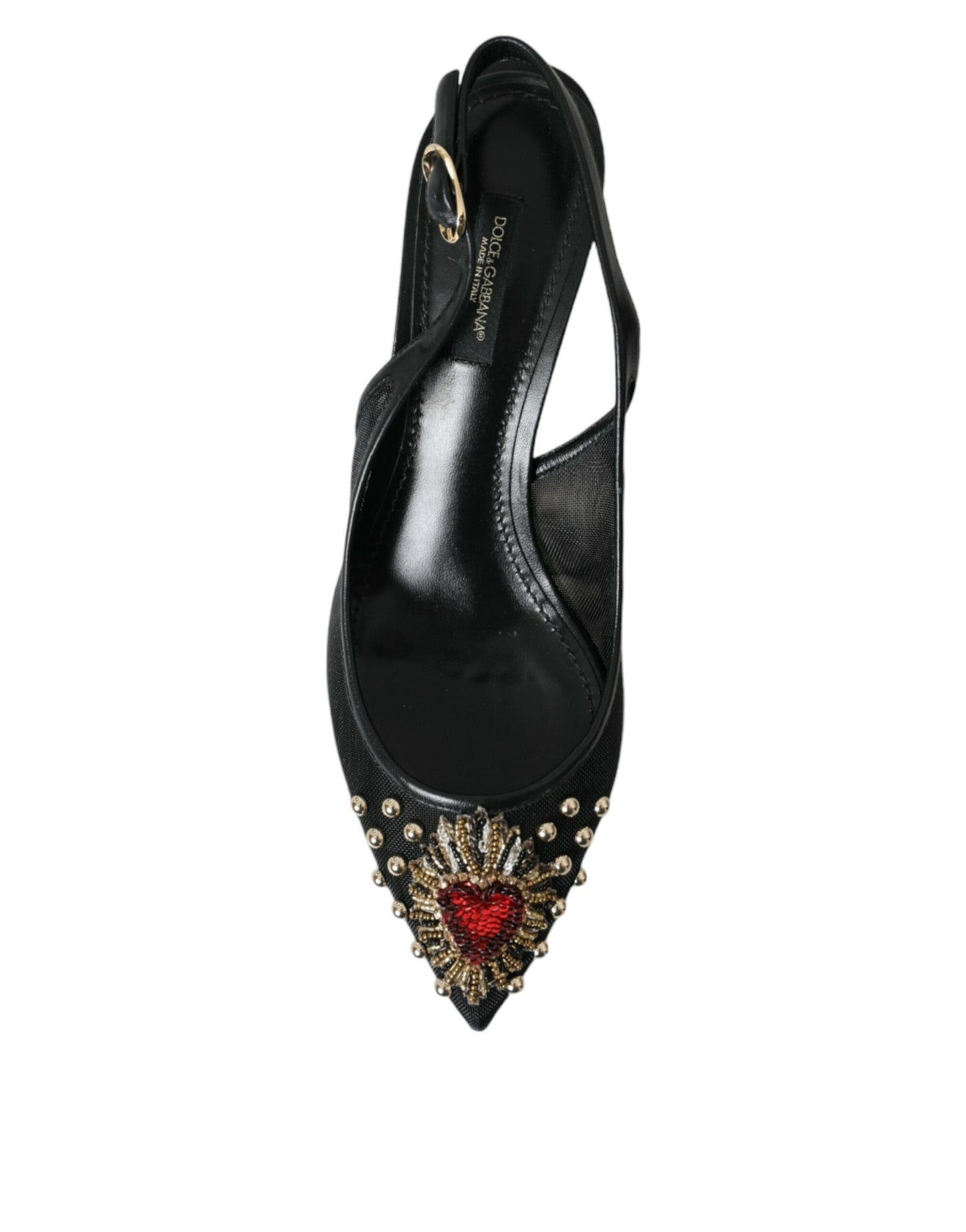 Dolce &amp; Gabbana Black Mesh Embellished Heel Slingbacks Shoes