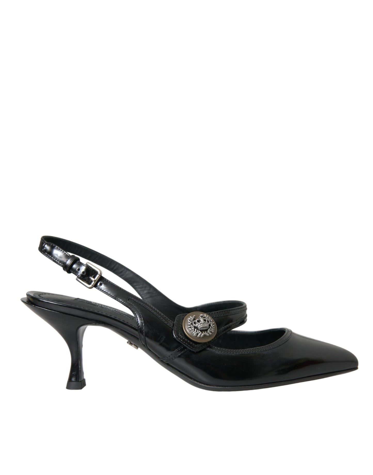 Dolce &amp; Gabbana Black Leather Embellished Slingbacks Shoes