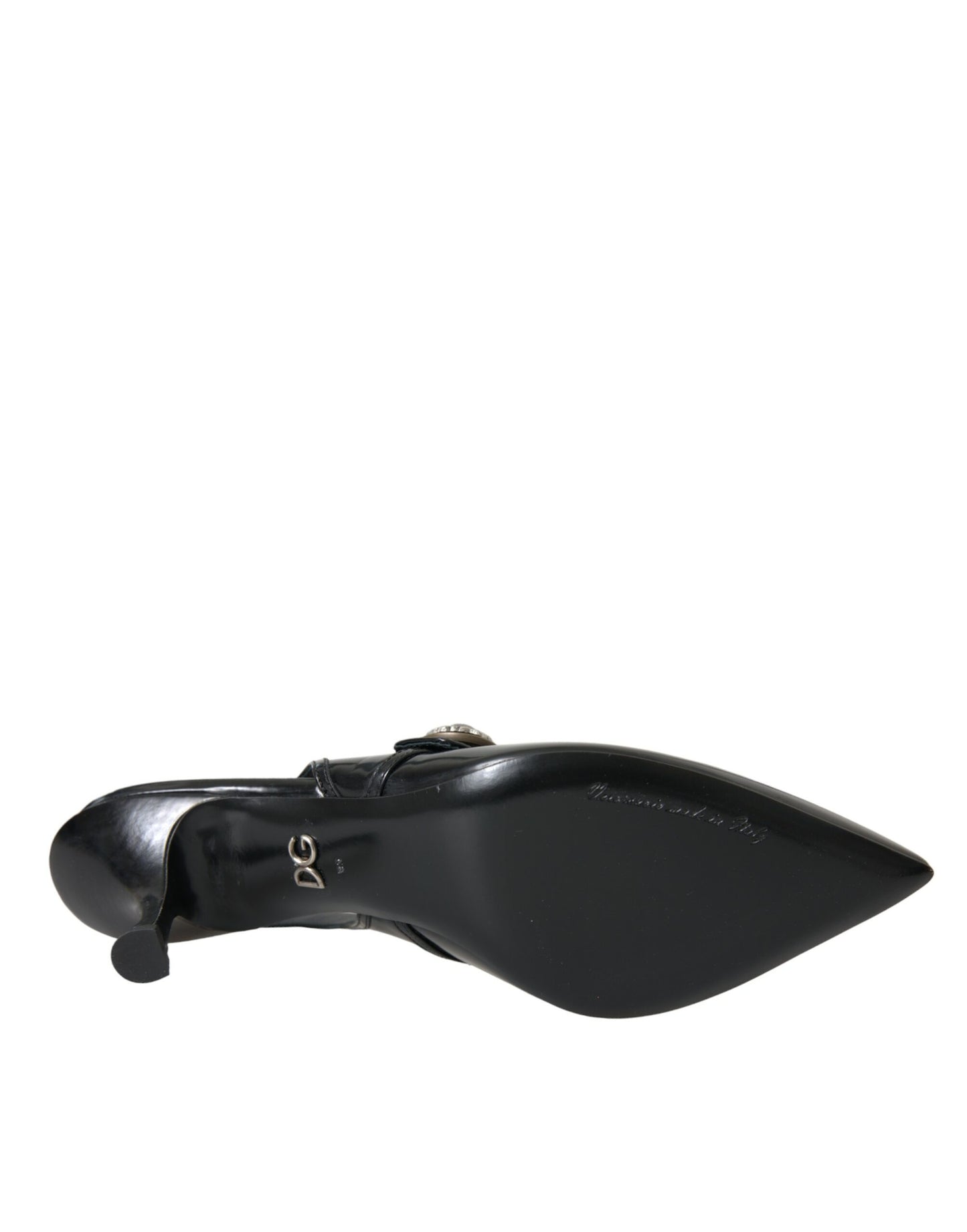 Dolce &amp; Gabbana Black Leather Embellished Slingbacks Shoes