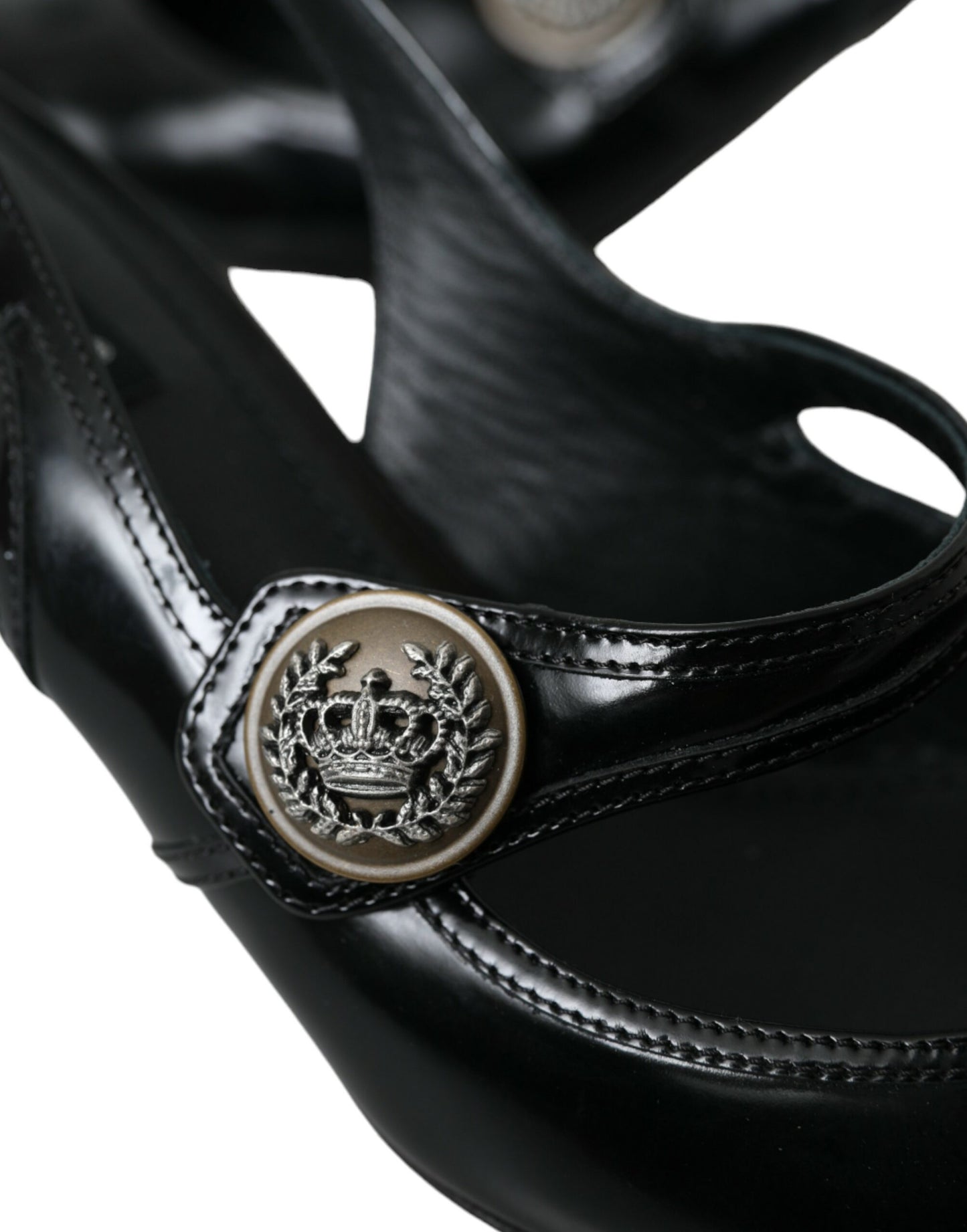 Dolce &amp; Gabbana Black Leather Embellished Slingbacks Shoes