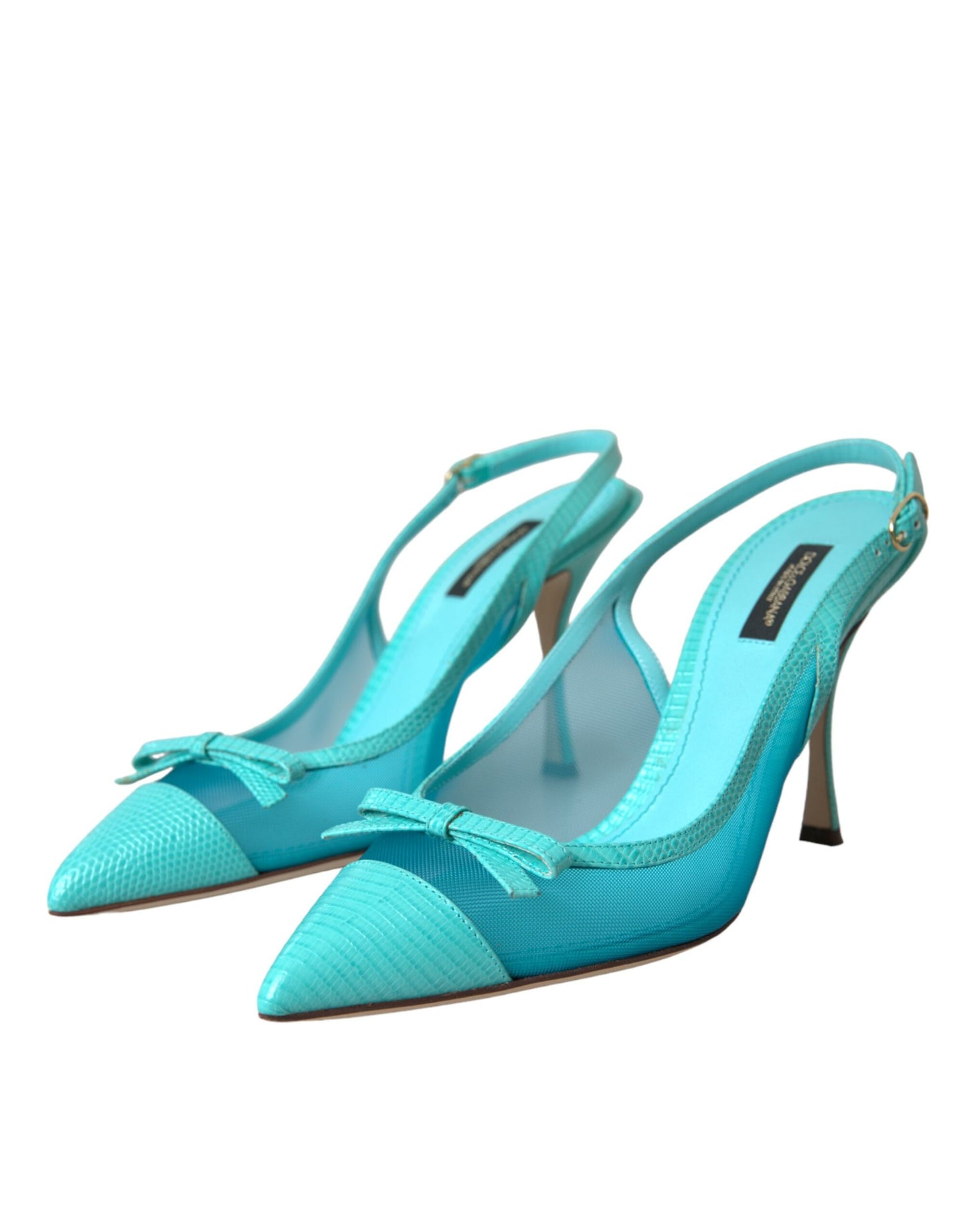 Dolce &amp; Gabbana Blue Leather Mesh High Heels Slingback Shoes