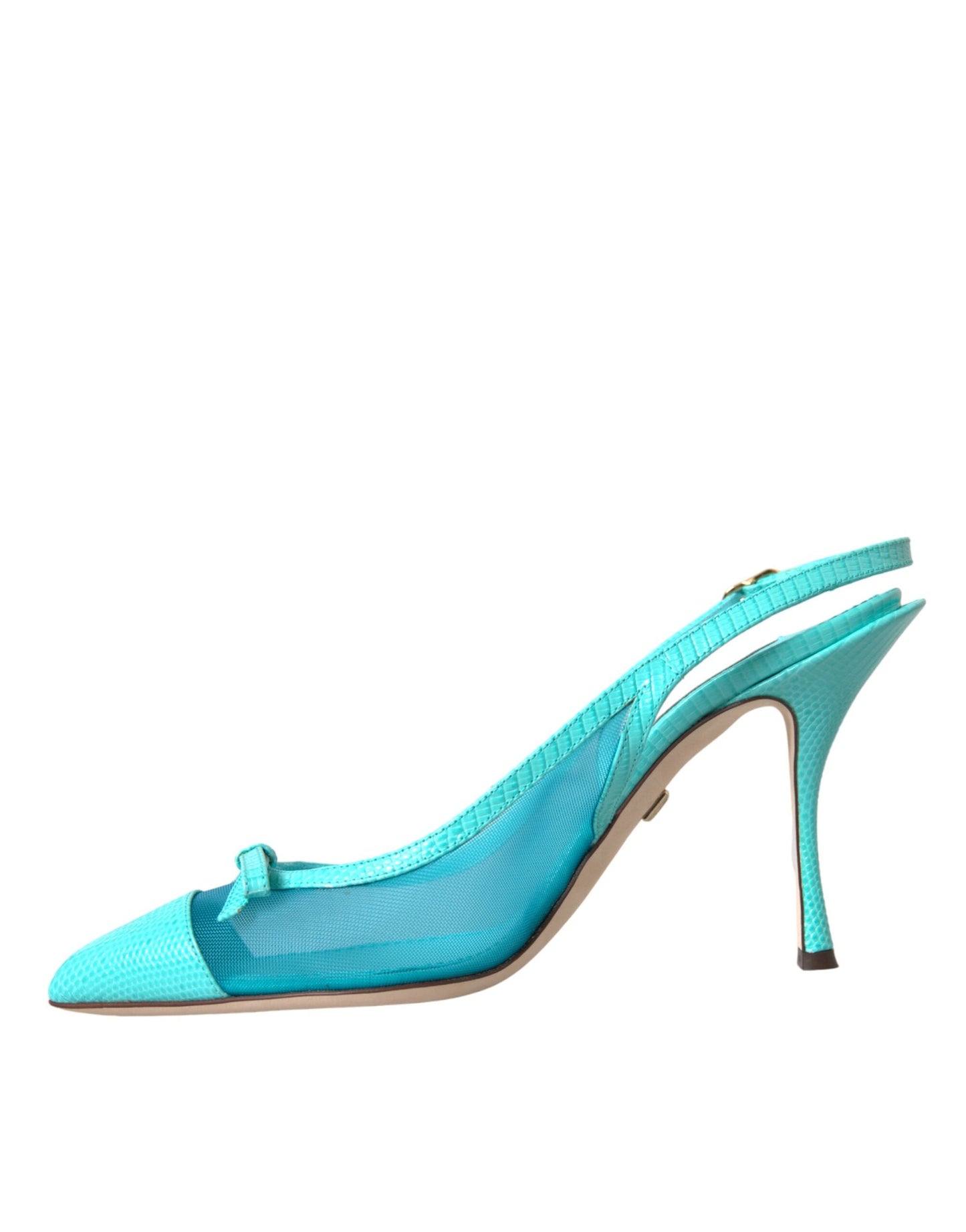 Dolce &amp; Gabbana Blue Leather Mesh High Heels Slingback Shoes