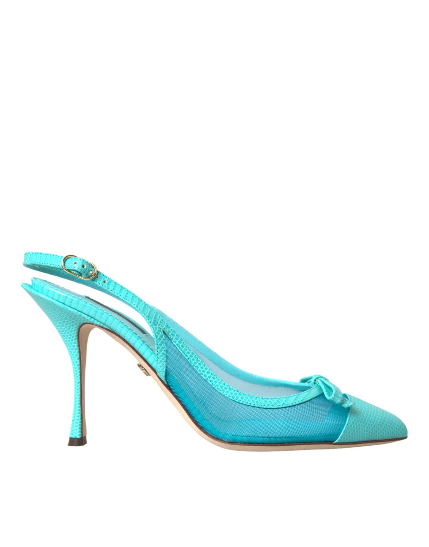 Dolce &amp; Gabbana Blue Leather Mesh High Heels Slingback Shoes