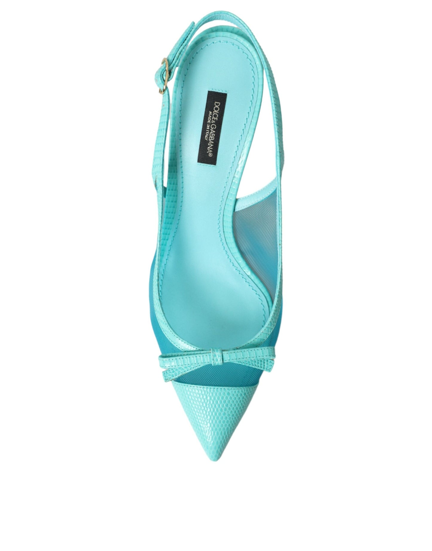 Dolce &amp; Gabbana Blue Leather Mesh High Heels Slingback Shoes