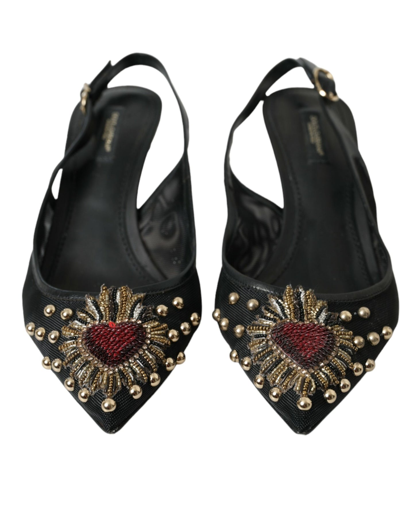 Dolce &amp; Gabbana Black Mesh Embellished Heel Slingbacks Shoes