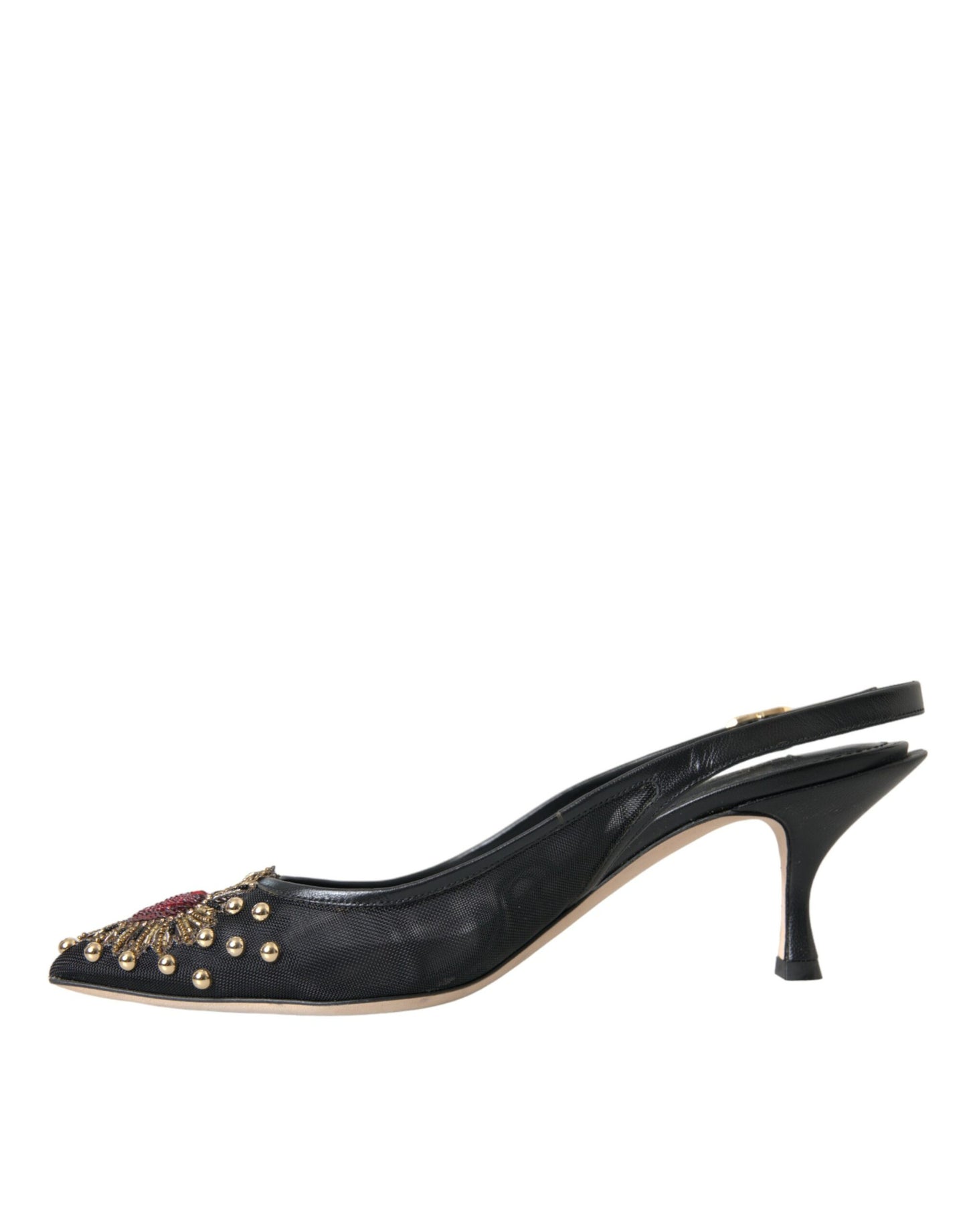 Dolce &amp; Gabbana Black Mesh Embellished Heel Slingbacks Shoes