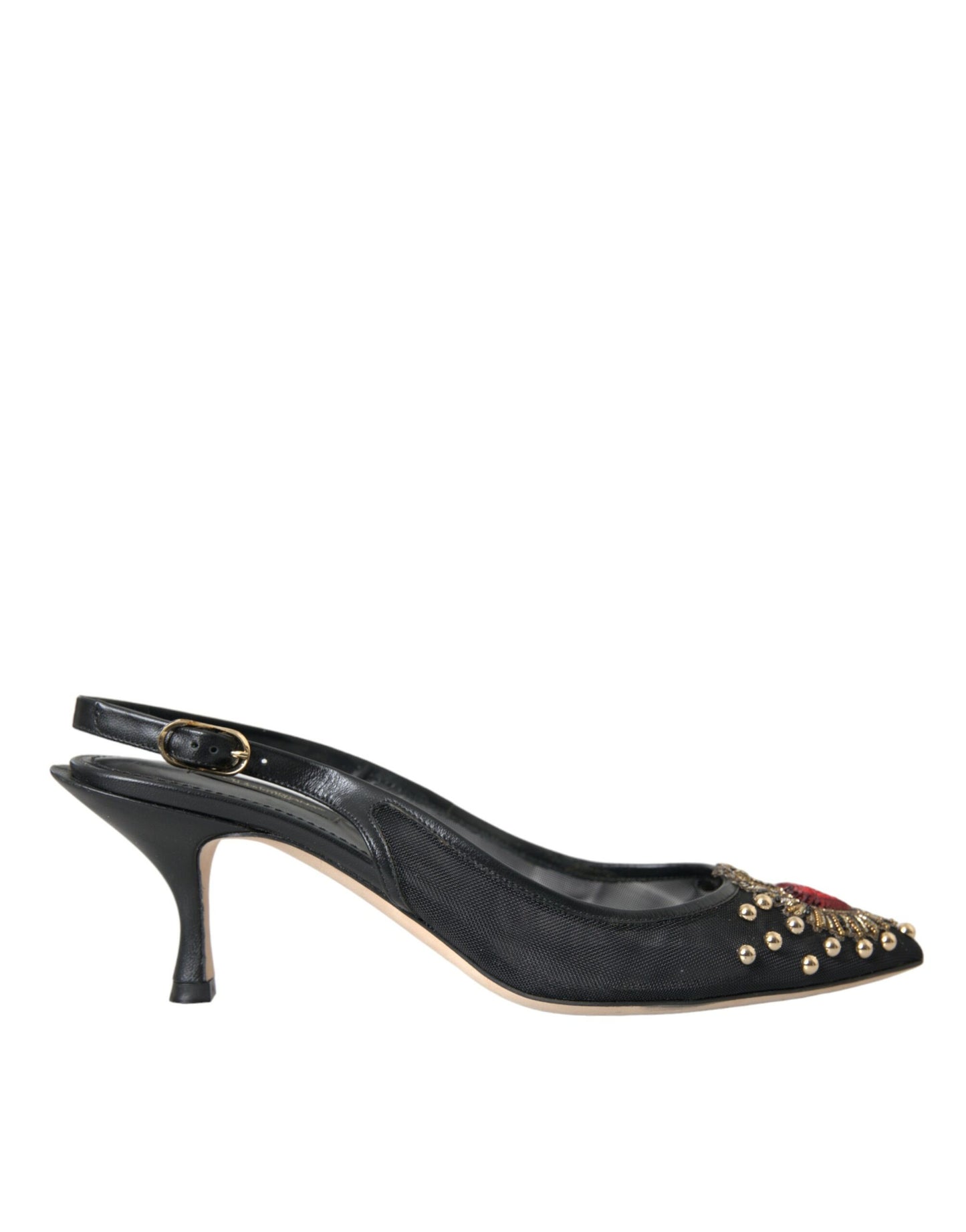 Dolce &amp; Gabbana Black Mesh Embellished Heel Slingbacks Shoes