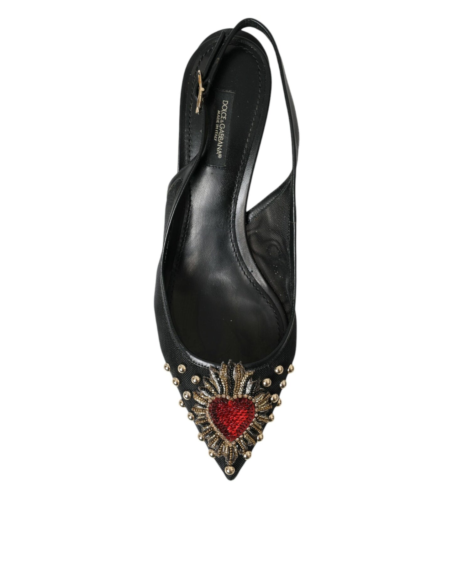 Dolce &amp; Gabbana Black Mesh Embellished Heel Slingbacks Shoes