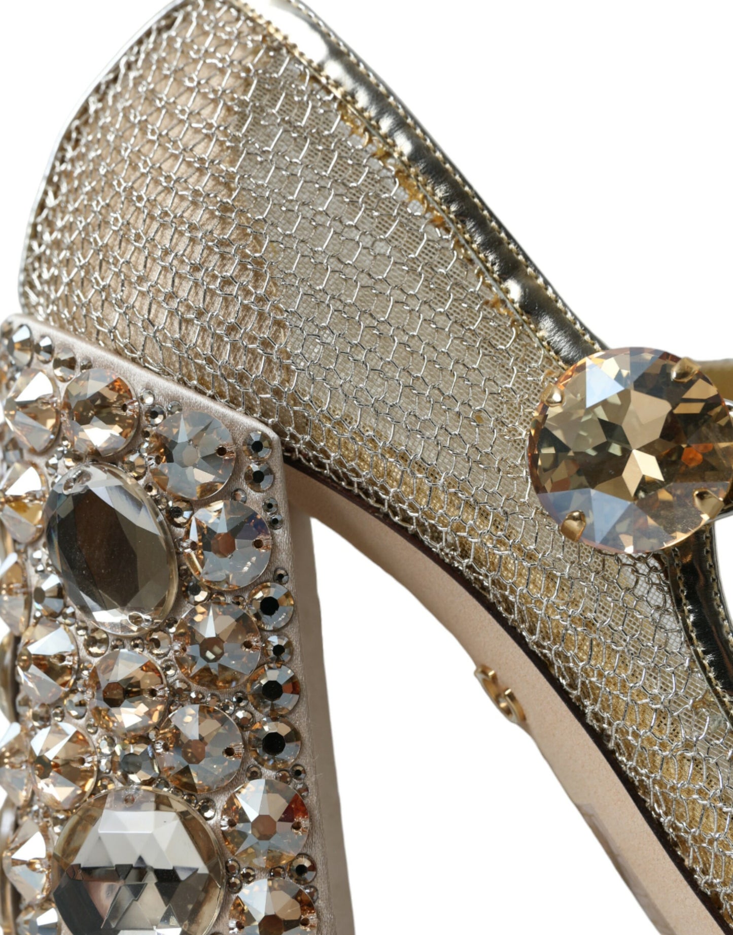 Dolce &amp; Gabbana Gold Mesh Crystal Mary Jane Pumps Heels Shoes