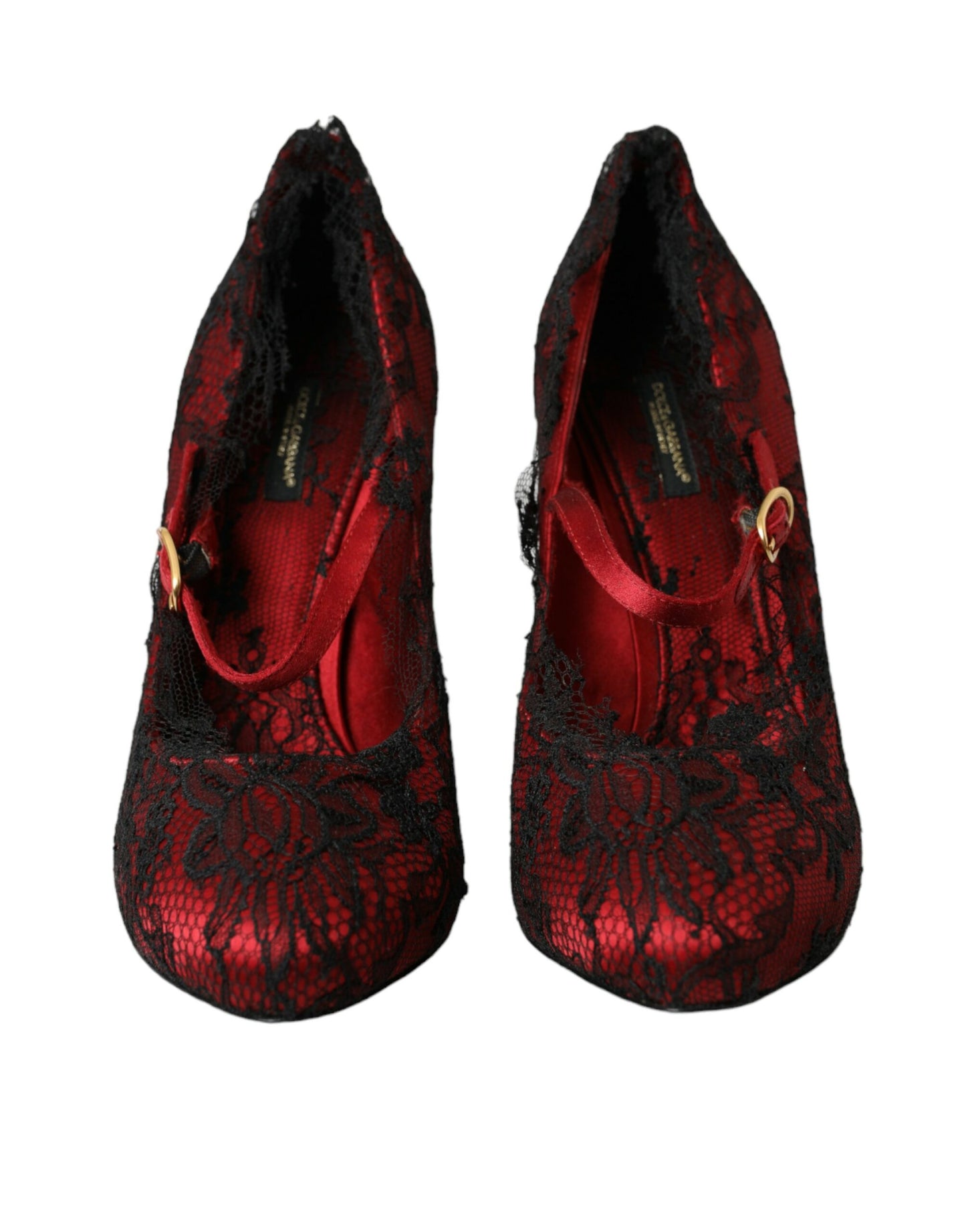 Dolce &amp; Gabbana Red Black Floral Lace Mary Jane Pumps Shoes