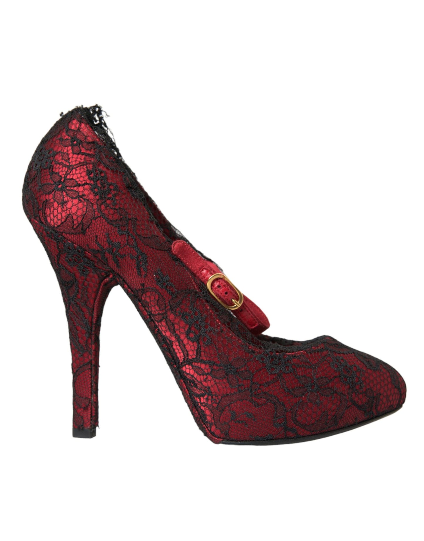 Dolce &amp; Gabbana Red Black Floral Lace Mary Jane Pumps Shoes