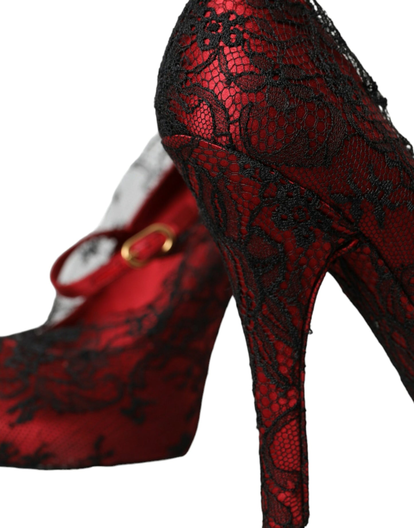 Dolce &amp; Gabbana Red Black Floral Lace Mary Jane Pumps Shoes