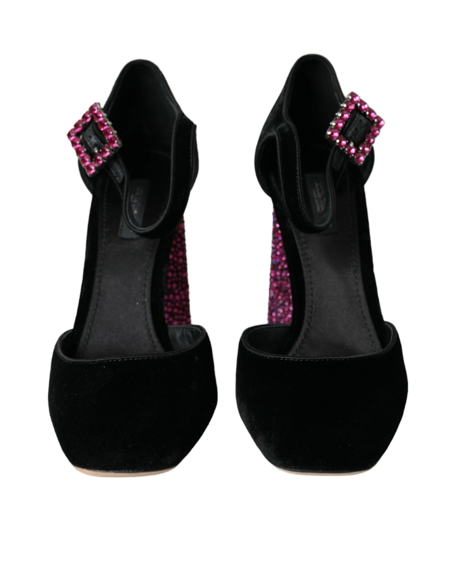 Dolce &amp; Gabbana Black Velvet Rhinestone Crystal Mary Janes Shoes