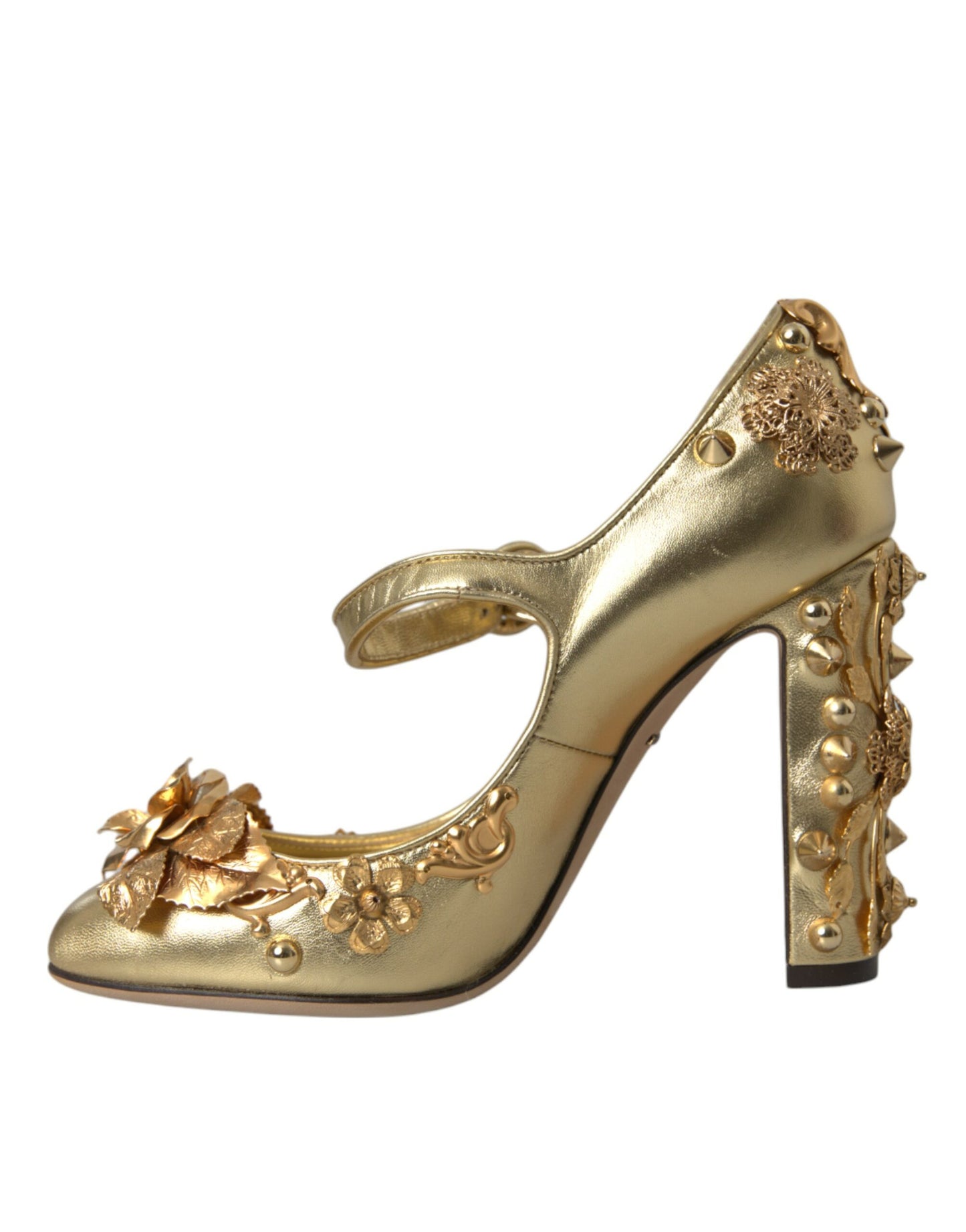 Dolce &amp; Gabbana Gold Leather Crystal Mary Janes Pumps Shoes