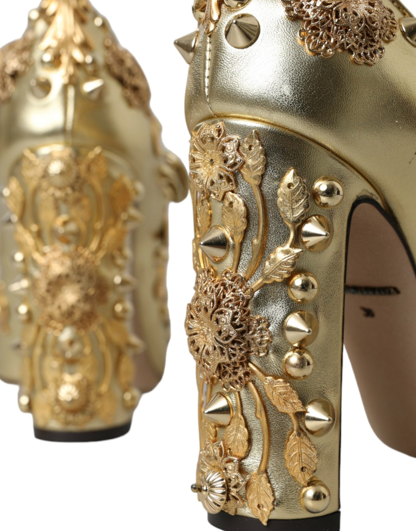 Dolce &amp; Gabbana Gold Leather Crystal Mary Janes Pumps Shoes