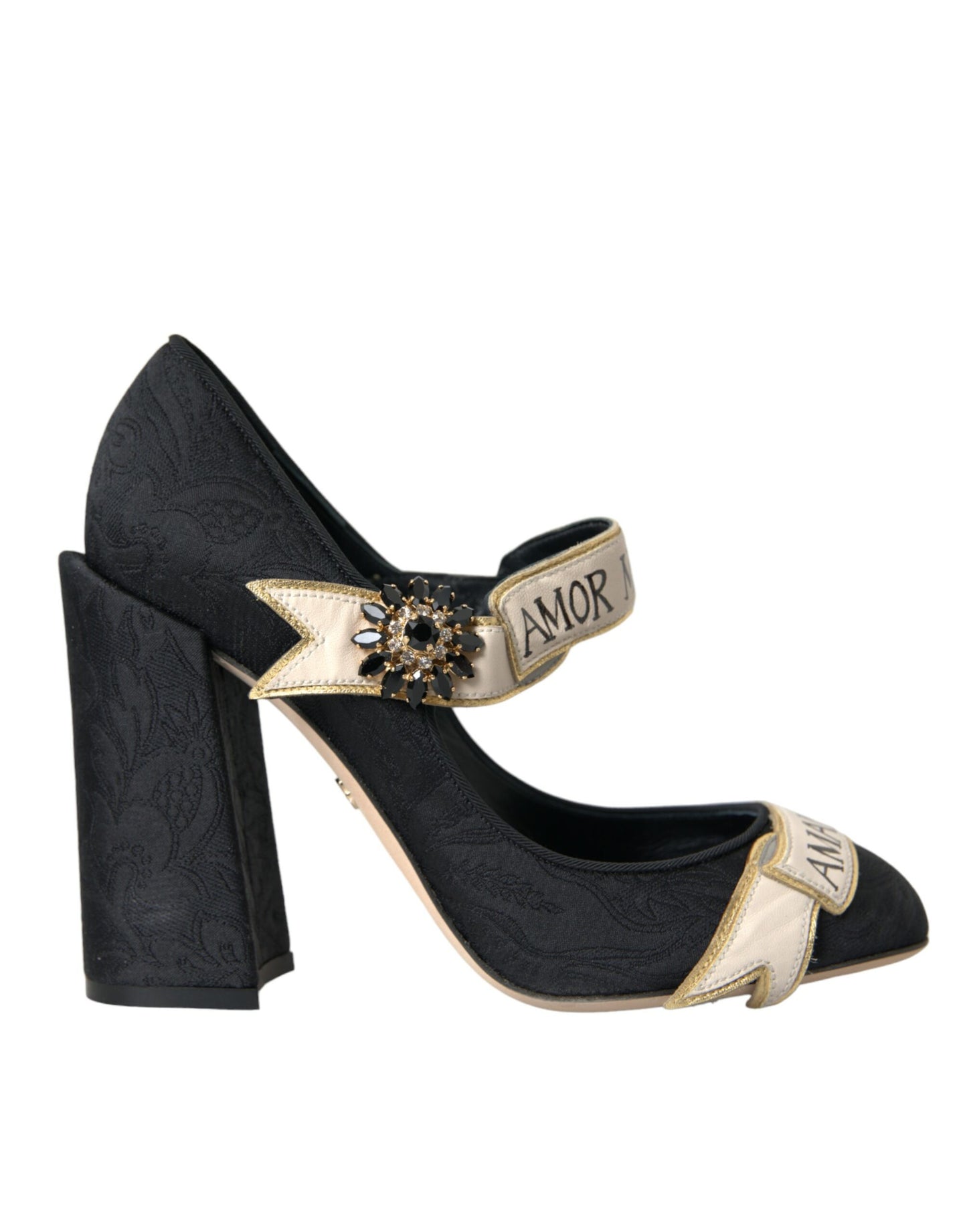 Dolce &amp; Gabbana Black Brocade Mary Janes Crystal Pumps Shoes