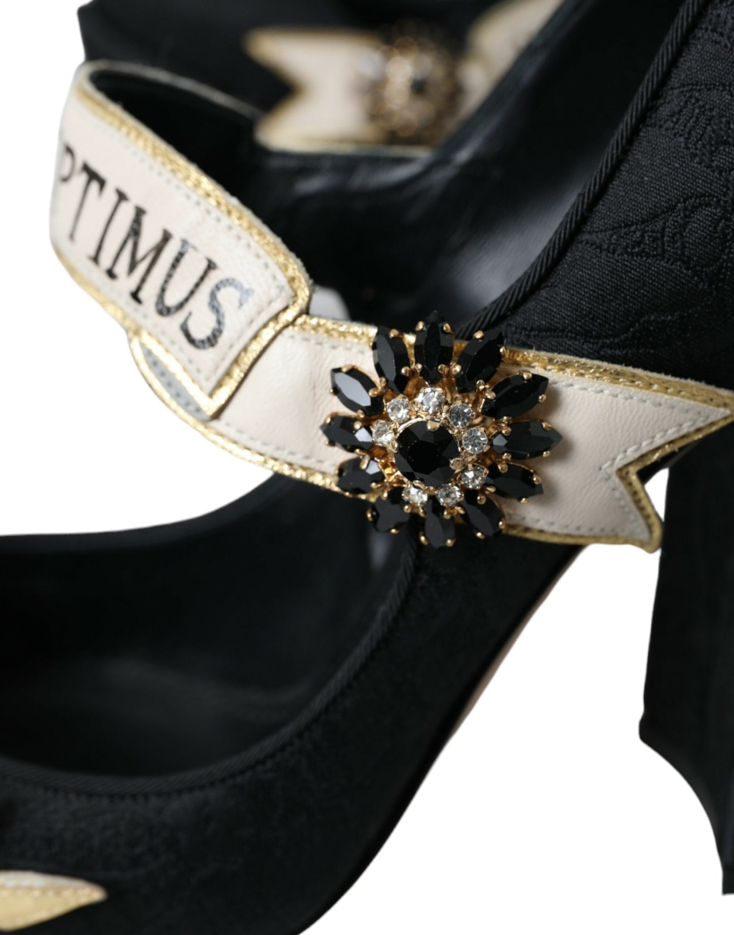 Dolce &amp; Gabbana Black Brocade Mary Janes Crystal Pumps Shoes