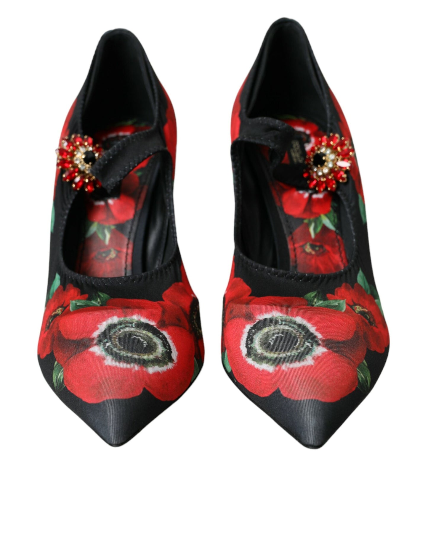 Dolce &amp; Gabbana Black Floral Crystal Mary Jane Pumps Shoes