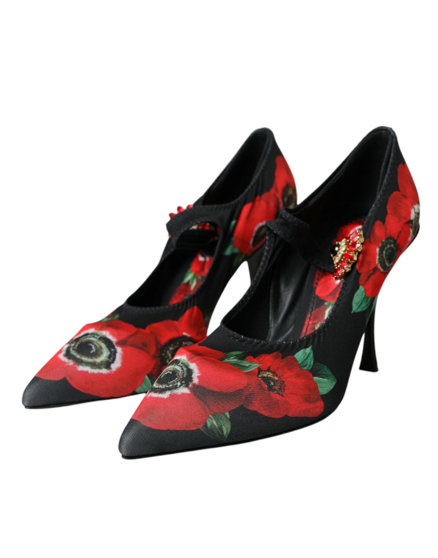 Dolce &amp; Gabbana Black Floral Crystal Mary Jane Pumps Shoes