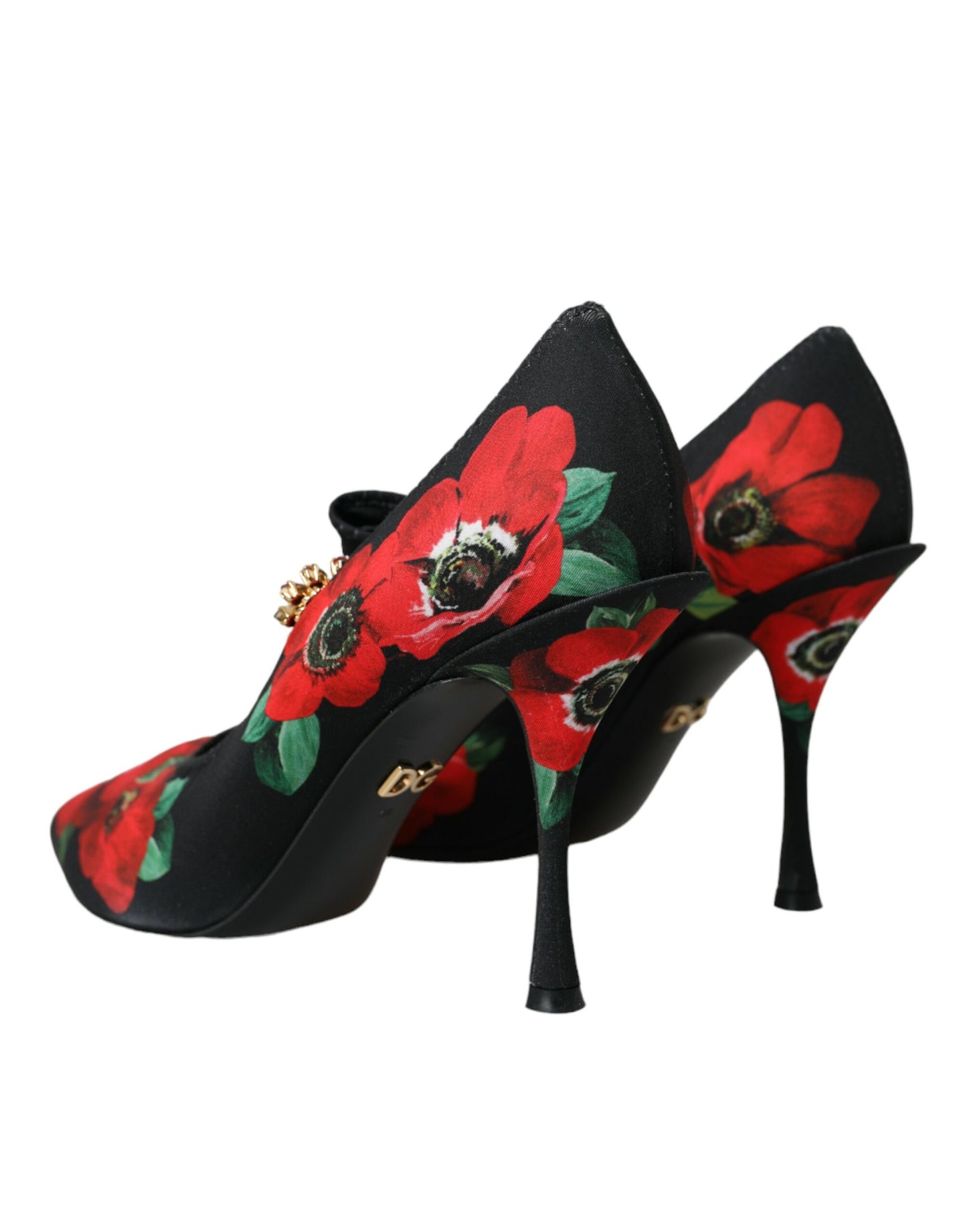 Dolce &amp; Gabbana Black Floral Crystal Mary Jane Pumps Shoes