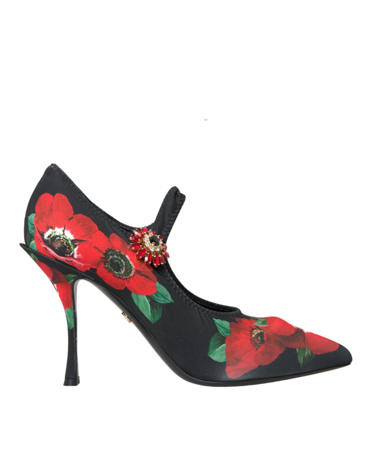 Dolce &amp; Gabbana Black Floral Crystal Mary Jane Pumps Shoes