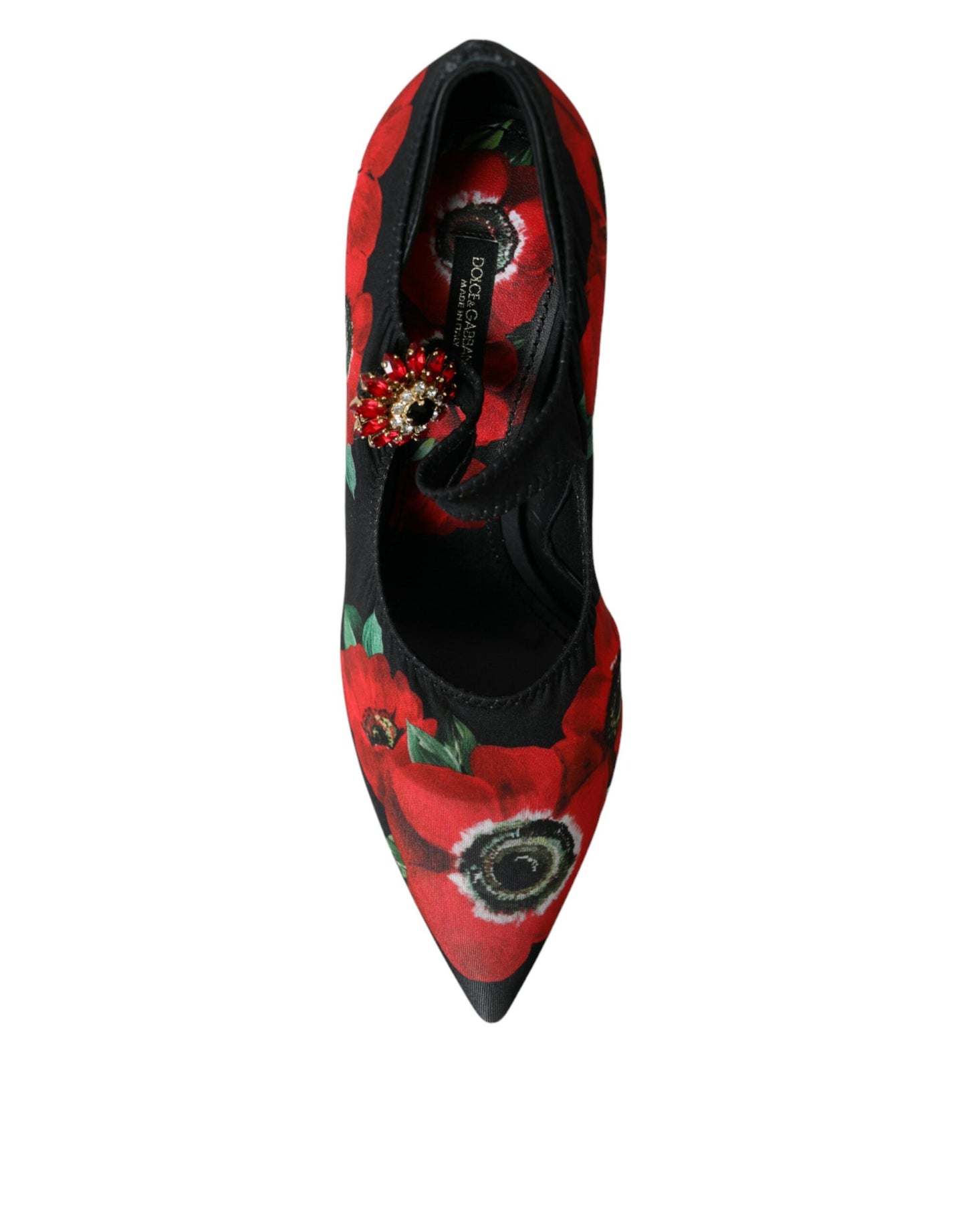 Dolce &amp; Gabbana Black Floral Crystal Mary Jane Pumps Shoes