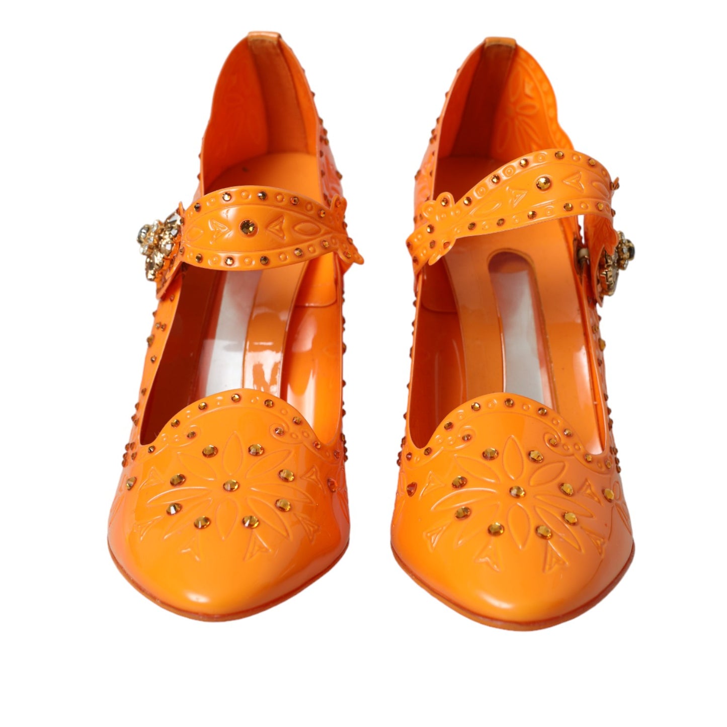 Dolce &amp; Gabbana Orange CINDERELLA Floral Crystal Pumps Shoes