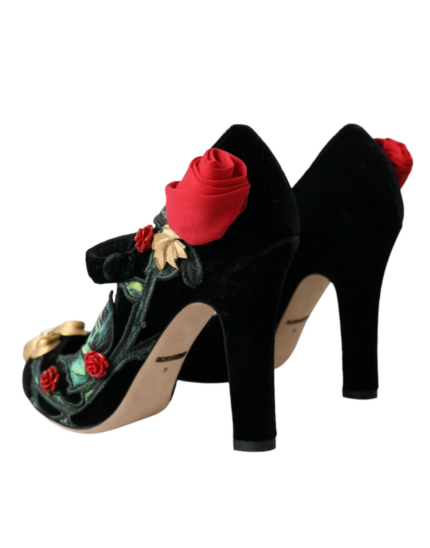 Dolce &amp; Gabbana Black Rose Crystal Brooch Mary Jane Shoes