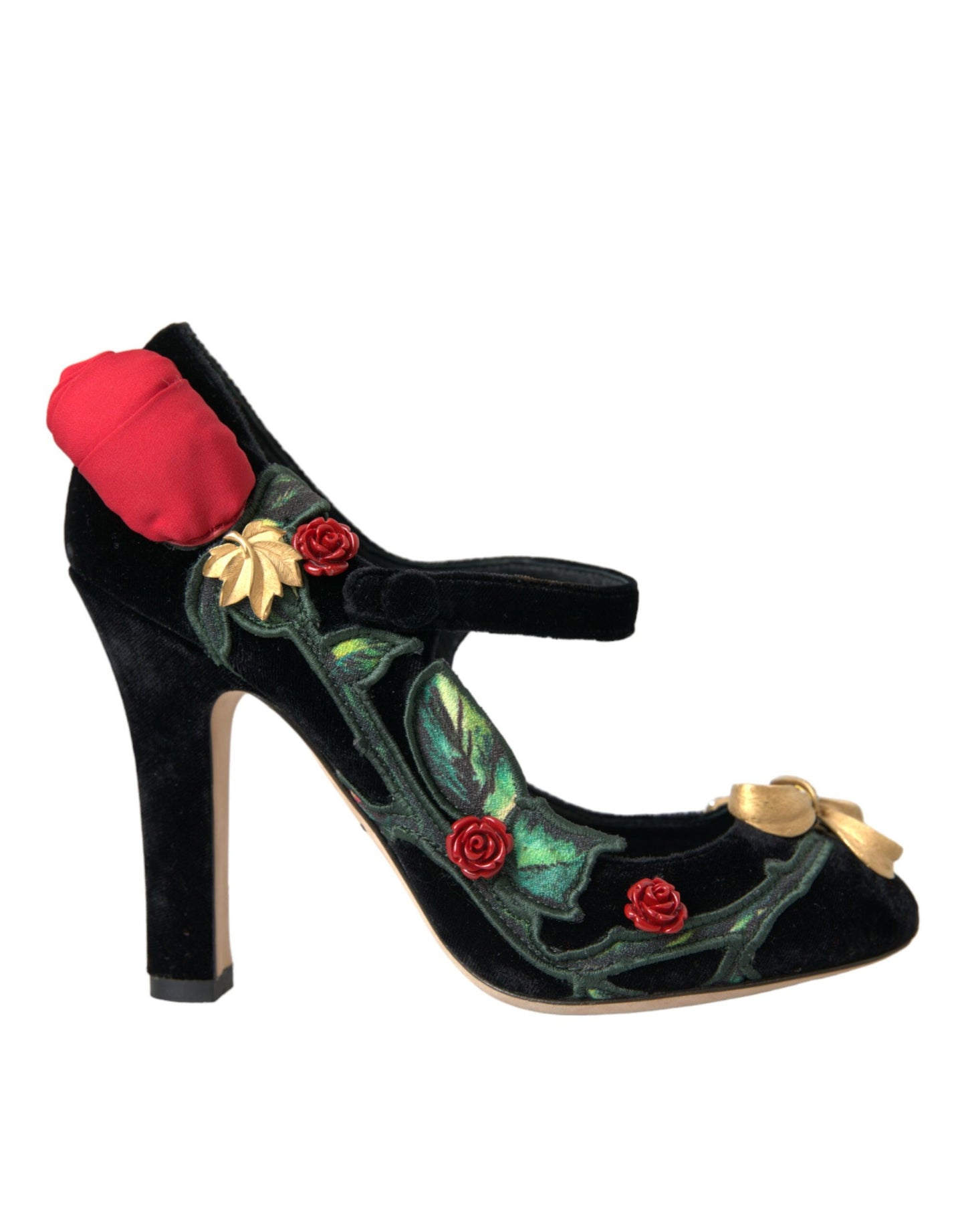 Dolce &amp; Gabbana Black Rose Crystal Brooch Mary Jane Shoes