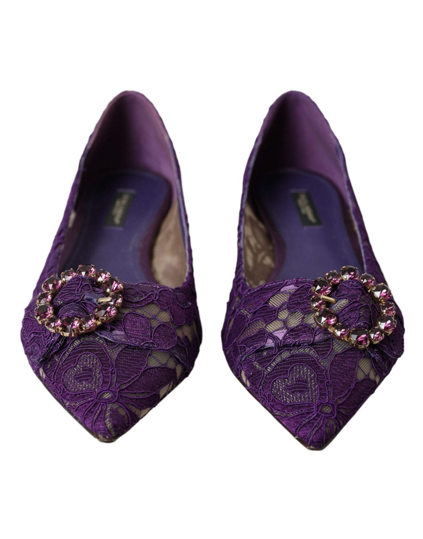 Dolce &amp; Gabbana Purple Taormina Lace Crystal Loafers Shoes