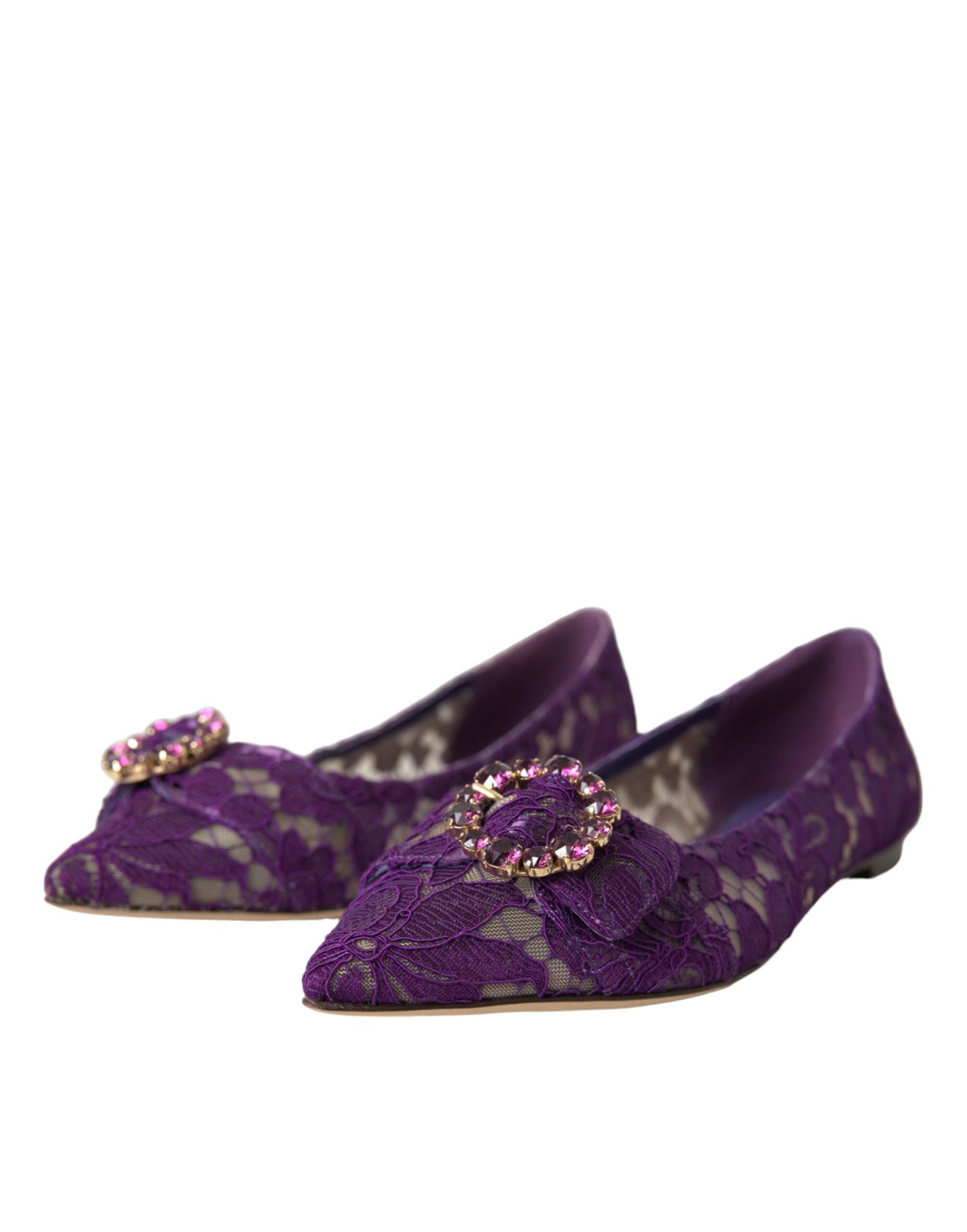 Dolce &amp; Gabbana Purple Taormina Lace Crystal Loafers Shoes