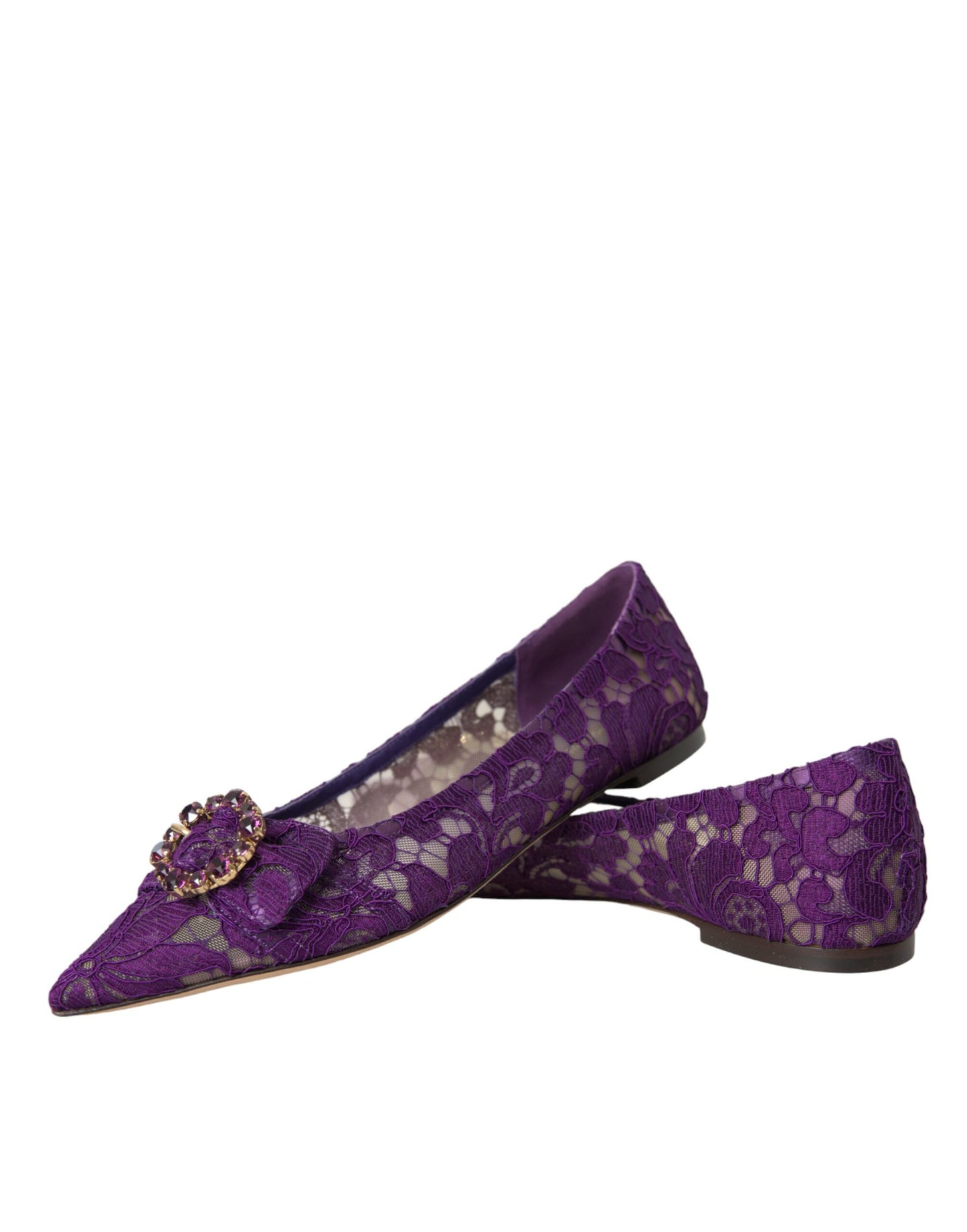 Dolce &amp; Gabbana Purple Taormina Lace Crystal Loafers Shoes