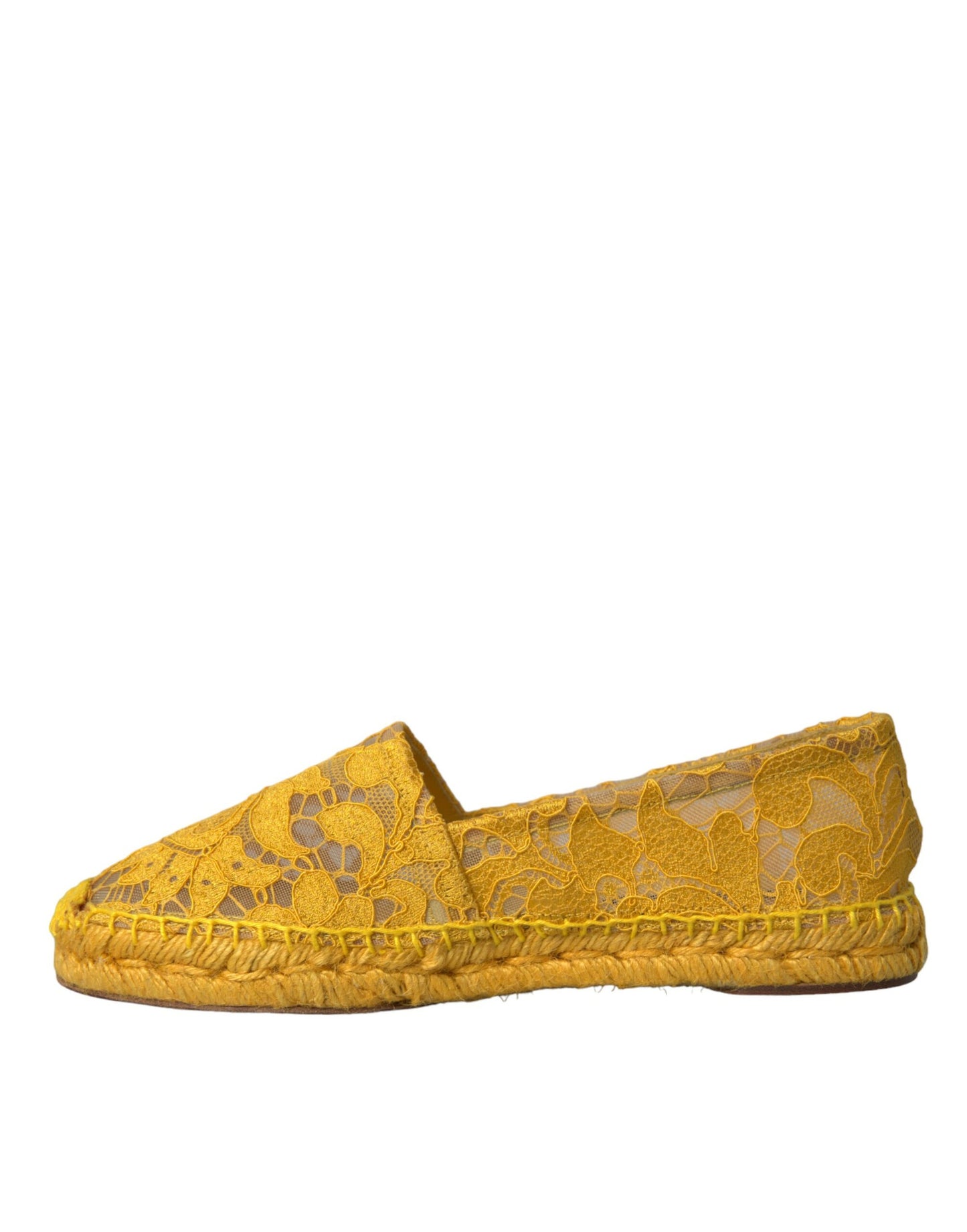 Dolce &amp; Gabbana Yellow Taormina Lace Espadrille Loafers Flats Shoes