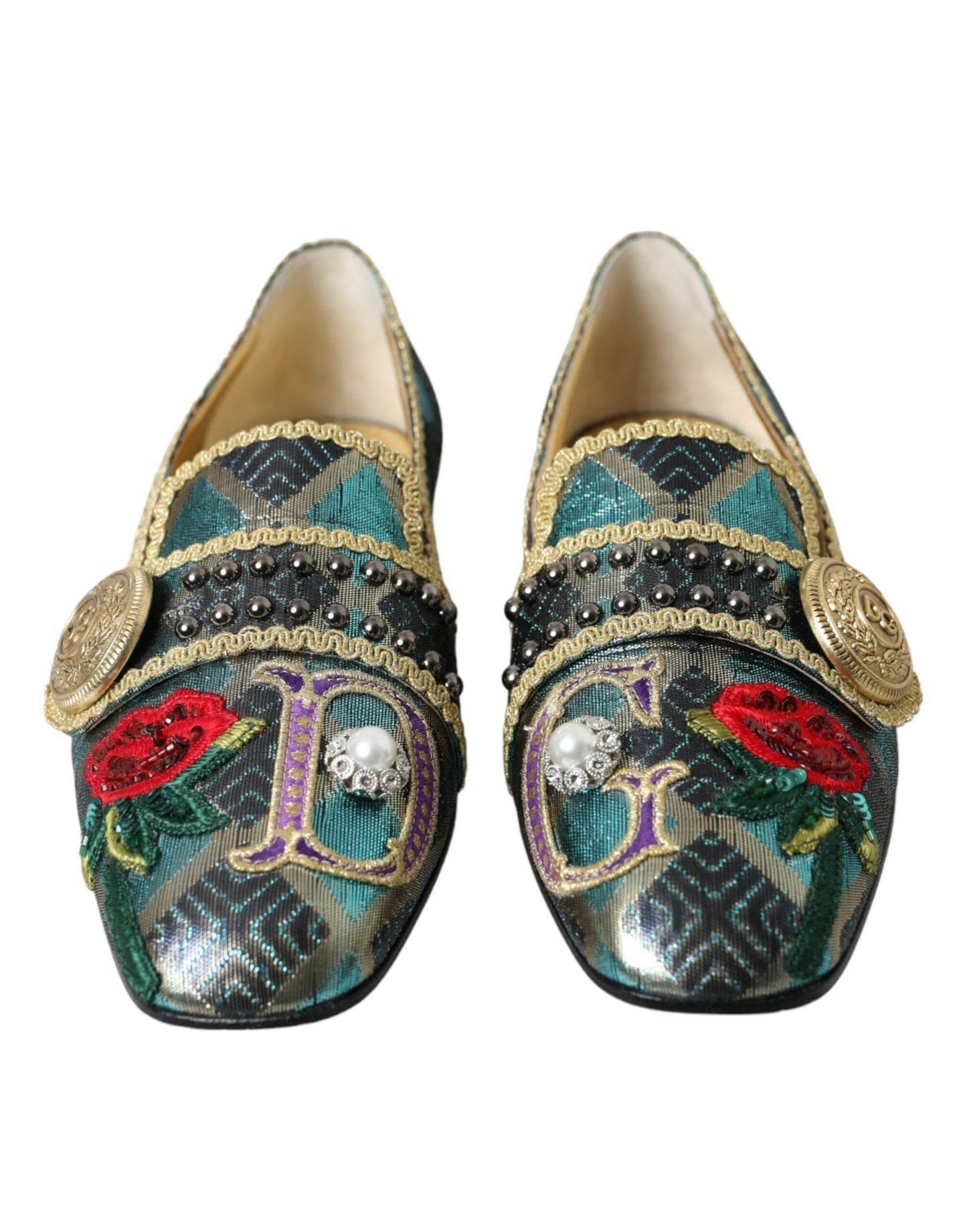 Dolce &amp; Gabbana Multicolor Jacquard Embellished Loafers Shoes