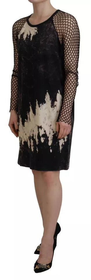 Dsquared² Black Tie Dye Mesh Long Sleeve Cotton Shift Dress