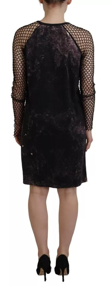 Dsquared² Black Tie Dye Mesh Long Sleeve Cotton Shift Dress