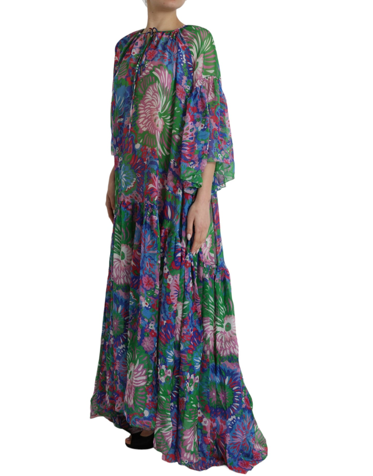 Dolce & Gabbana Multicolor Floral Seiden Kaftan Maxikleid